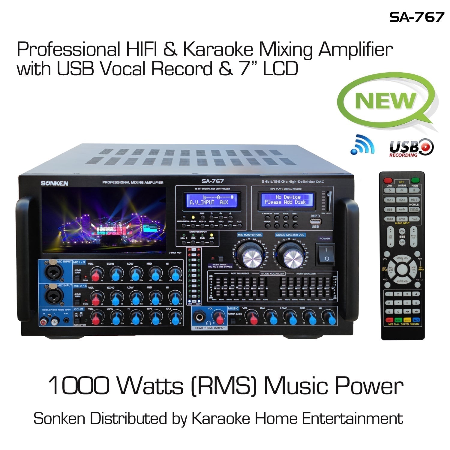 Sonken SA-767 Professional HIFI / DJ / Karaoke Mixing Amplifier - Karaoke Home Entertainment