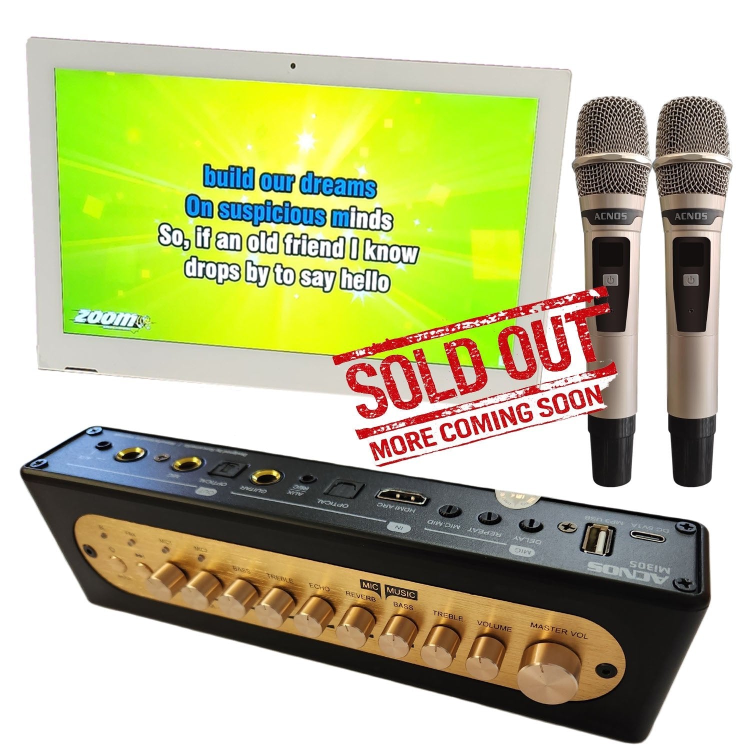 15.6" Karaoke Touch Screen System + ACNOS Mi - 30s Mixer (with 2 UHF Wireless Microphones) - Karaoke Home Entertainment