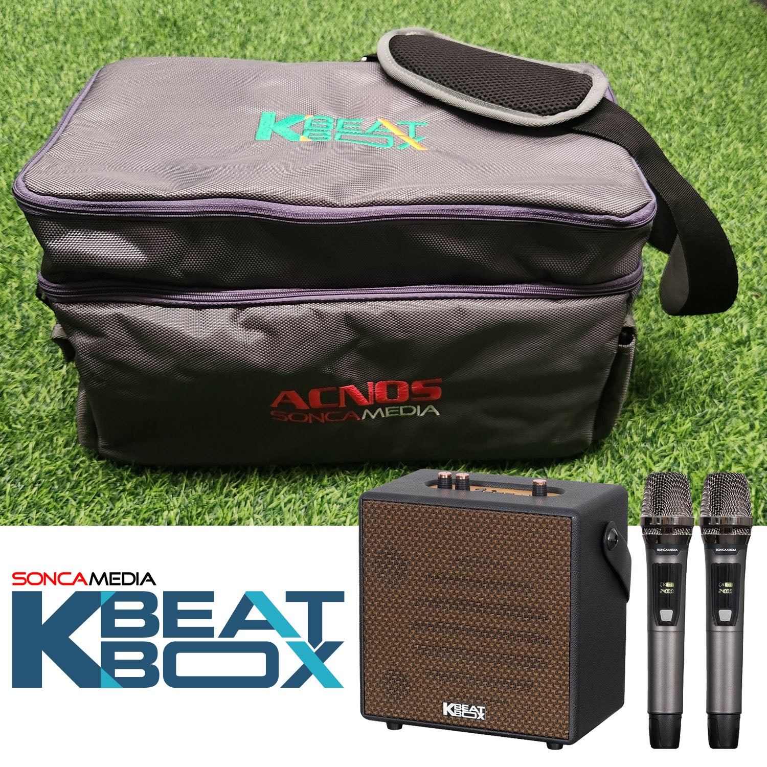 KBEATBOX CarryOn Portable Karaoke System 25W RMS + 2 Wireless Microphones with Deluxe Carry Bag