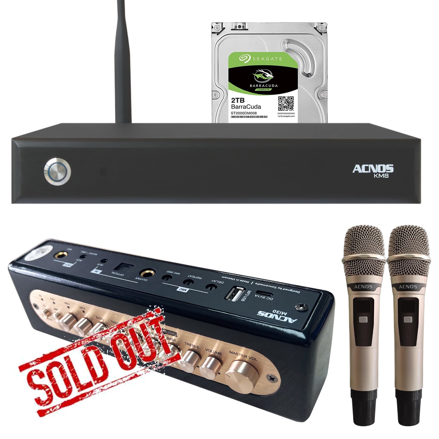 ACNOS KM - 8 + Mi - 30s Mixer + Wireless Microphones (Package Deal) - Karaoke Home Entertainment