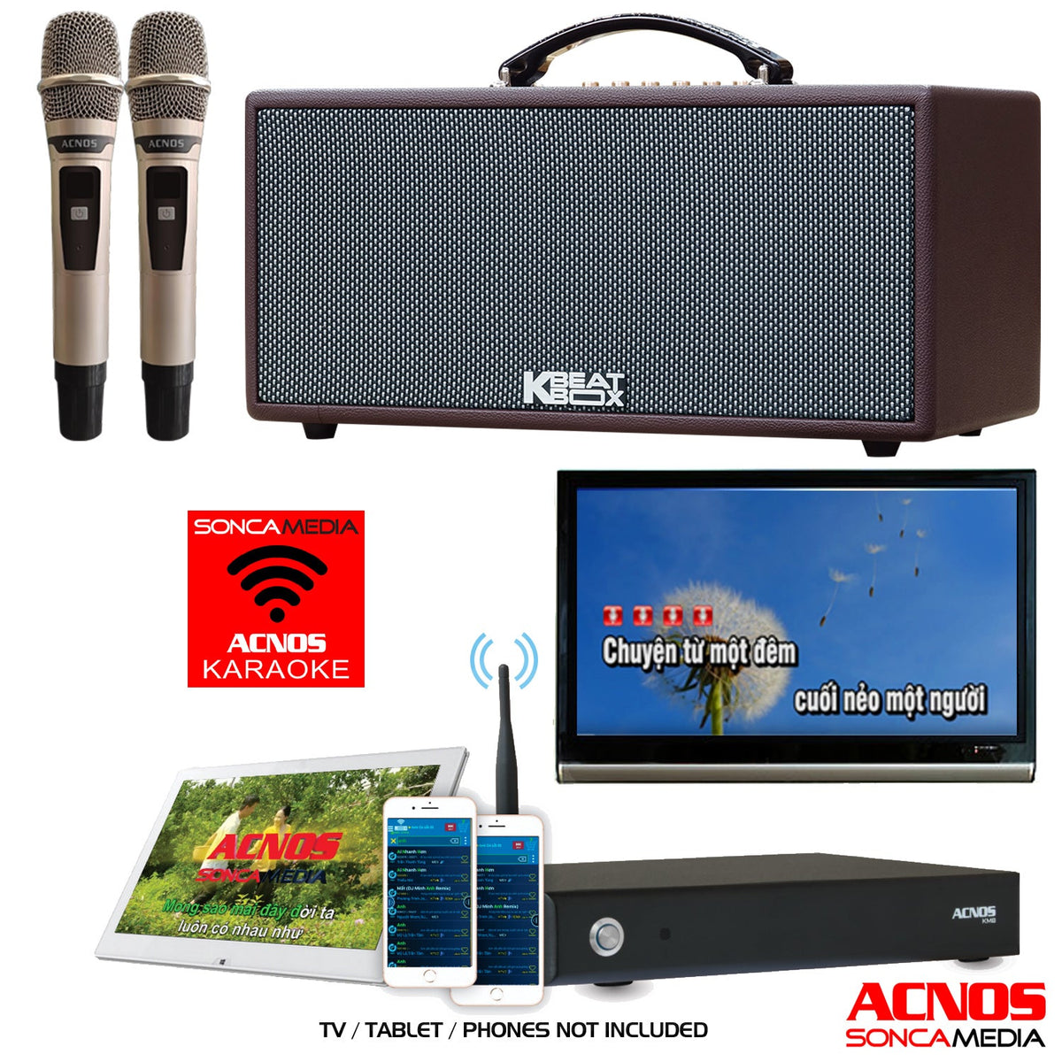 Complete Karaoke System with Songs | KM-8 + KBEATBOX CS-366Plus | Wireless Microphones - Karaoke Home Entertainment