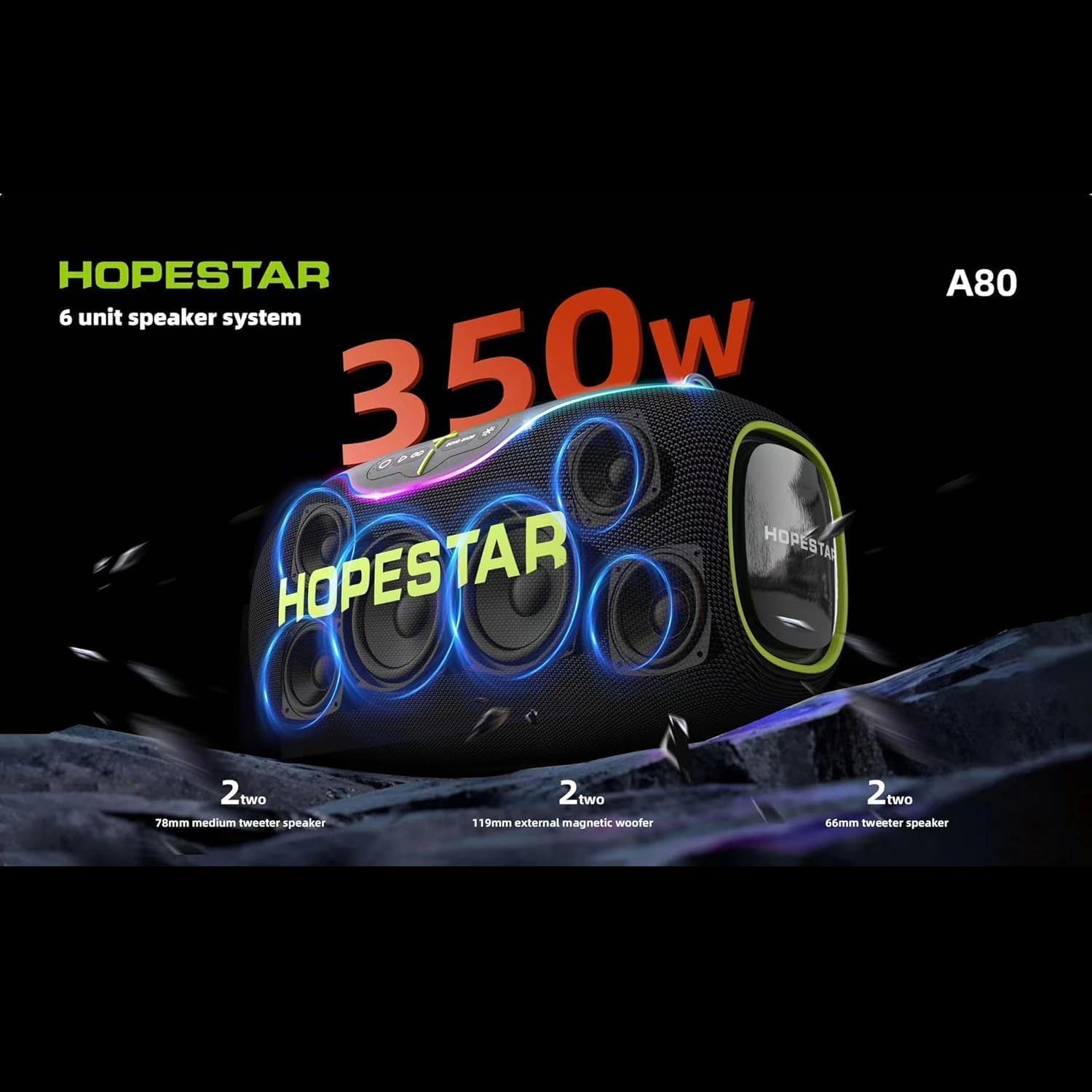 HOPESTAR A80 - Portable Boombox - 350W 6 Speaker Powerhouse - Karaoke Home Entertainment