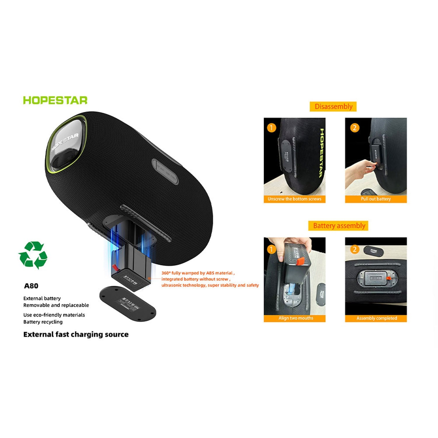 HOPESTAR A80 - Portable Boombox - 350W 6 Speaker Powerhouse - Karaoke Home Entertainment