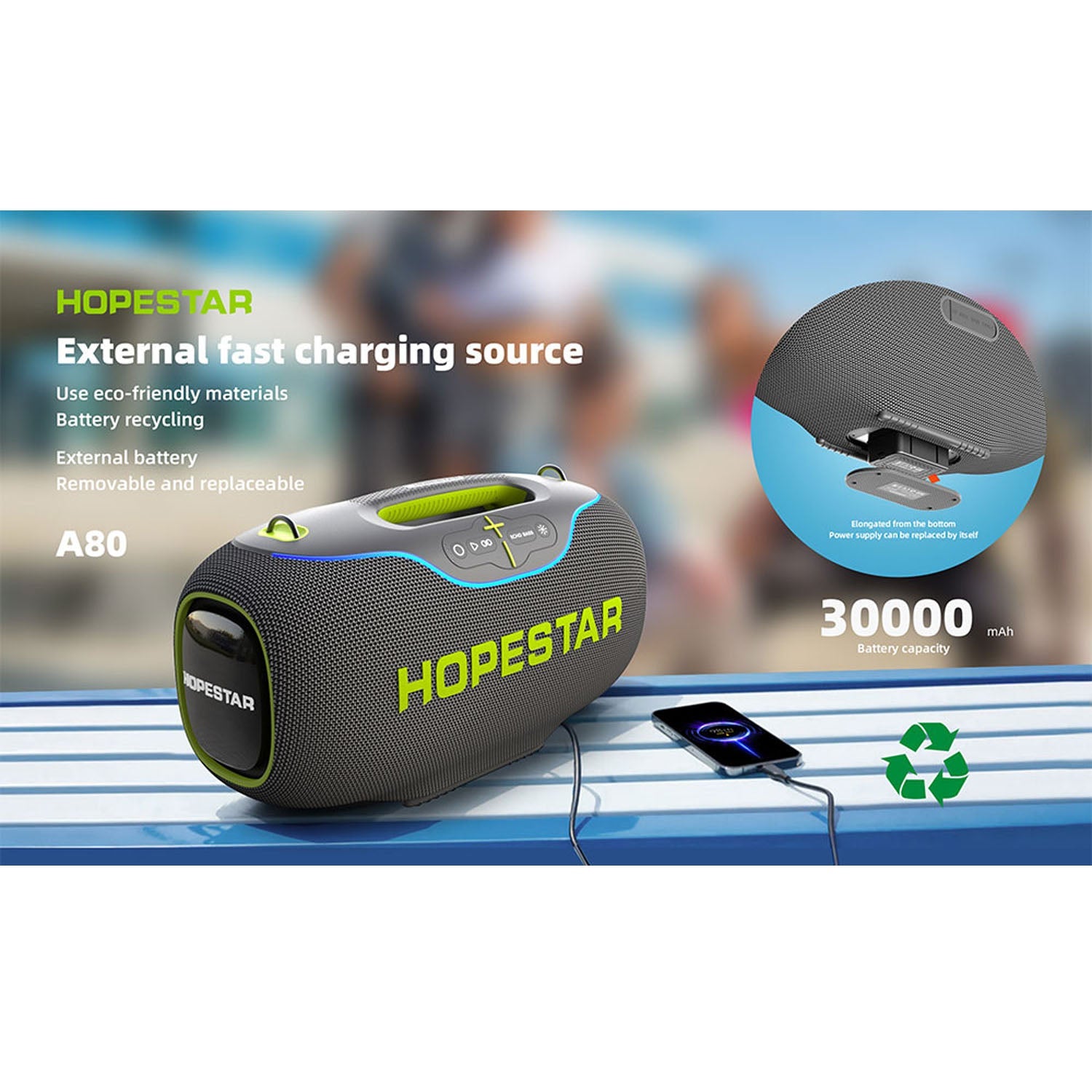 HOPESTAR A80 - Portable Boombox - 350W 6 Speaker Powerhouse - Karaoke Home Entertainment