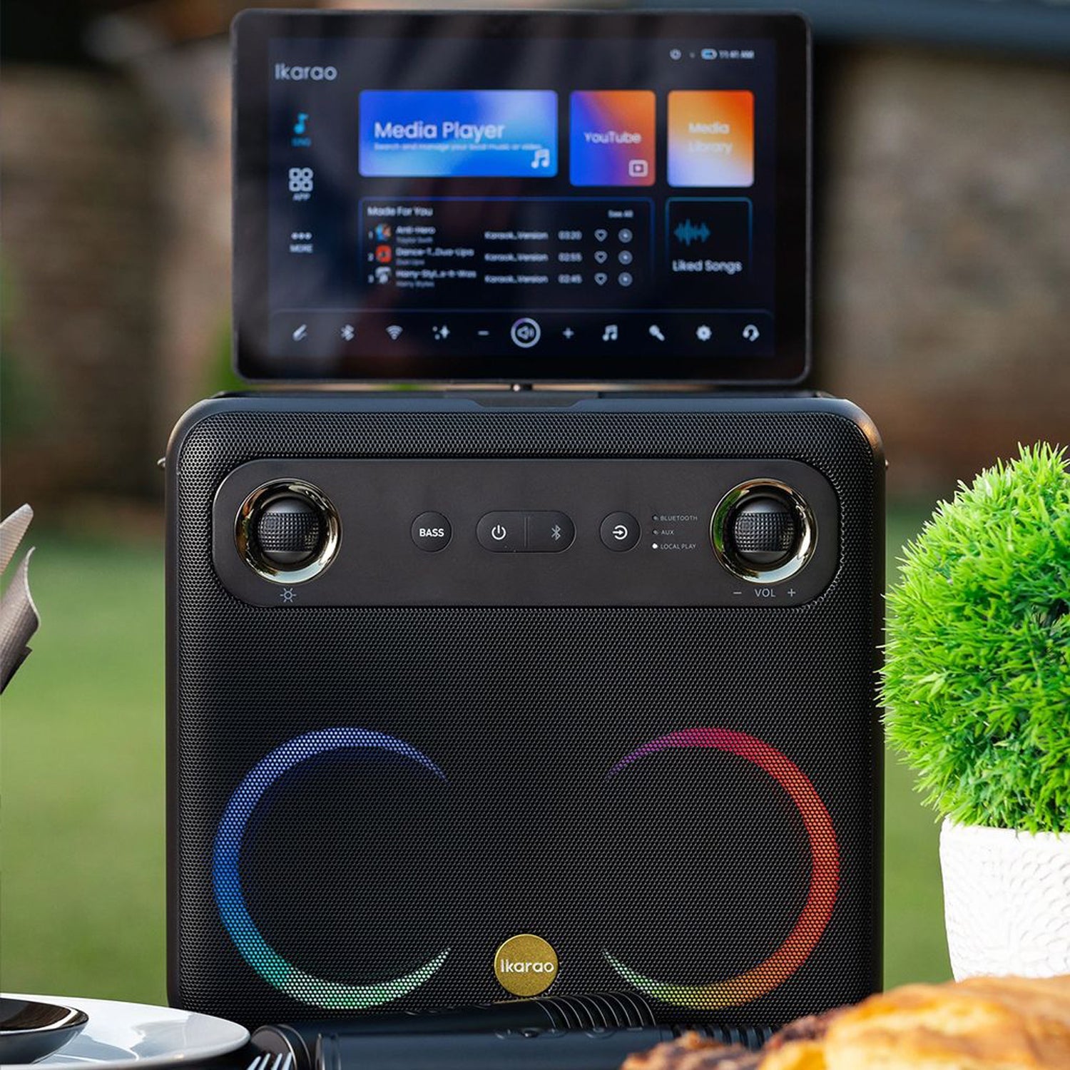 IKARAO Break X2 Portable Karaoke Speaker with 10.1” Rotating Touch Screen & Wireless Microphones - Karaoke Home Entertainment