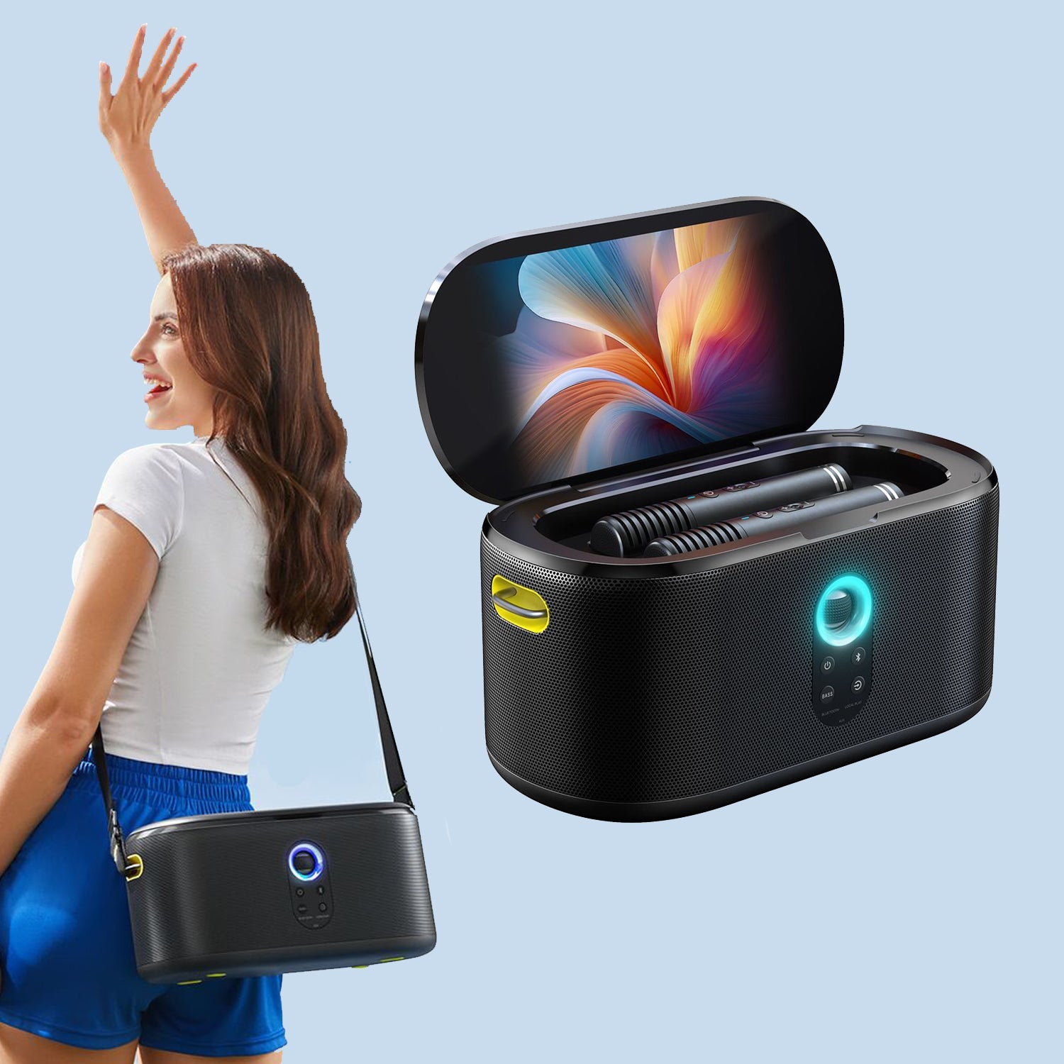 IKARAO Shell S1 Portable Karaoke Machine with 10.1” Touch Screen, Bluetooth & Wireless Microphones - Karaoke Home Entertainment