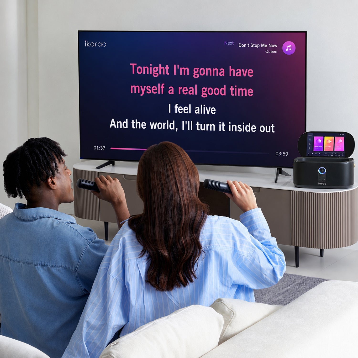 IKARAO Shell S1 Portable Karaoke Machine with 10.1” Touch Screen, Bluetooth & Wireless Microphones - Karaoke Home Entertainment