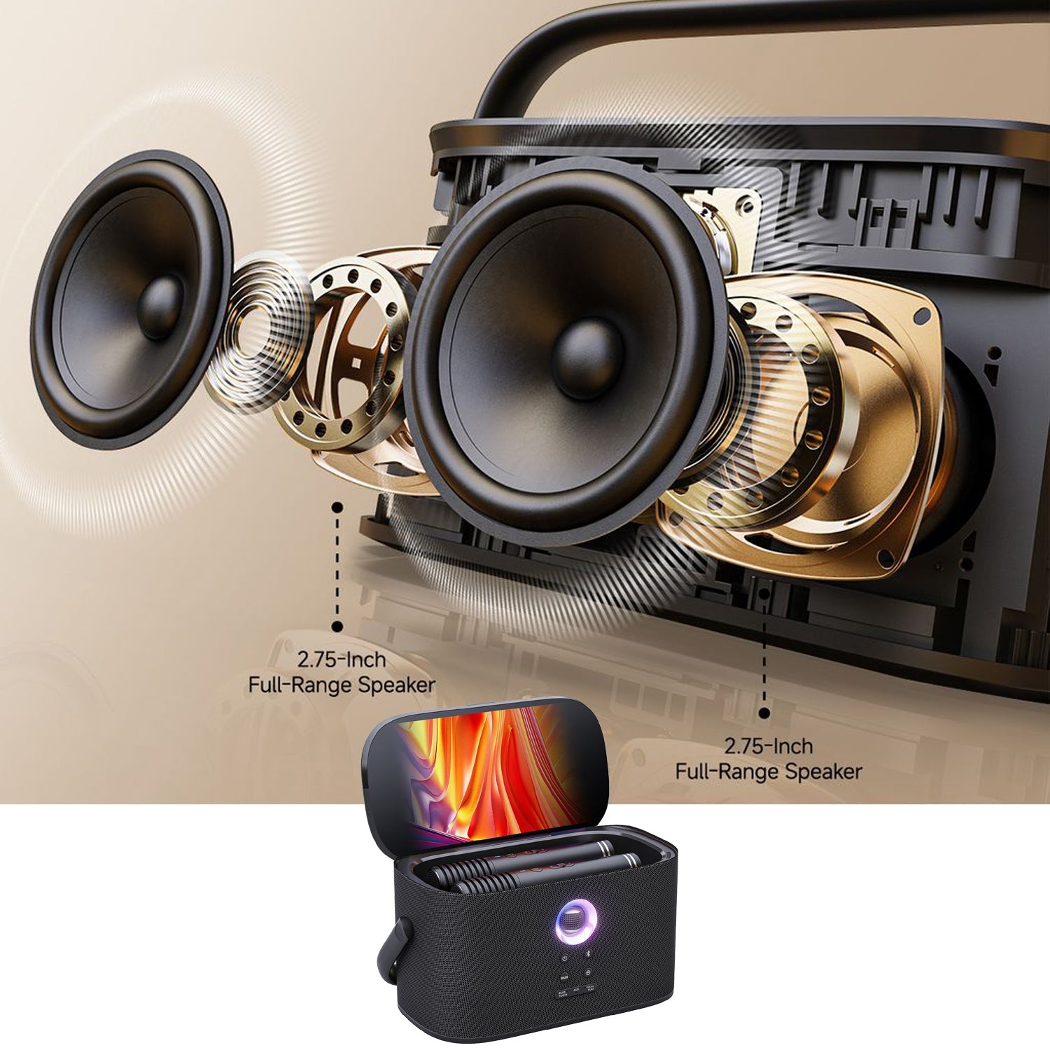 IKARAO Shell S2 Portable Karaoke System with 8β Touch Screen, Bluetooth & Wireless Microphones - Karaoke Home Entertainment
