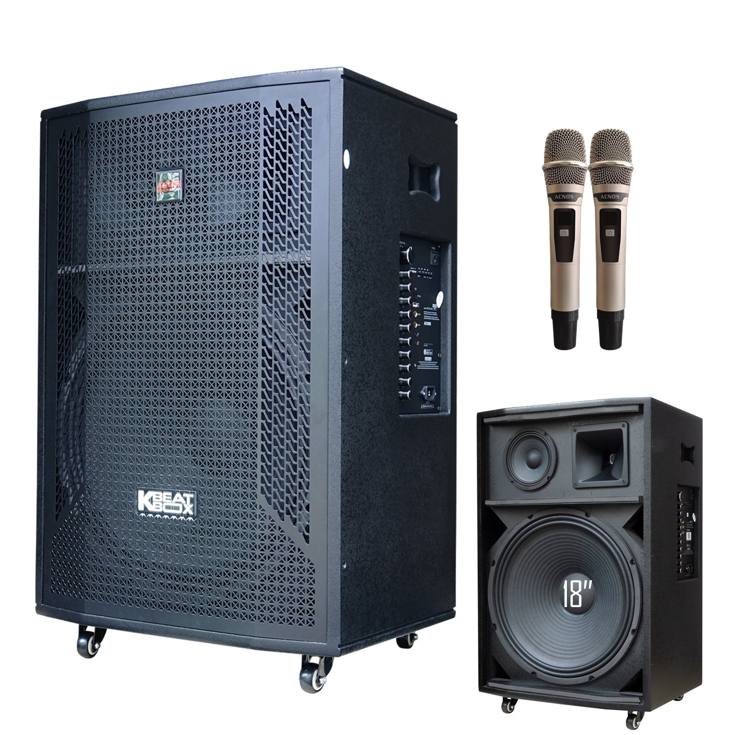 KBEATBOX CB - 51NEO – 18" Big Box Karaoke Speaker System | 250W RMS | Wireless Mics - Karaoke Home Entertainment
