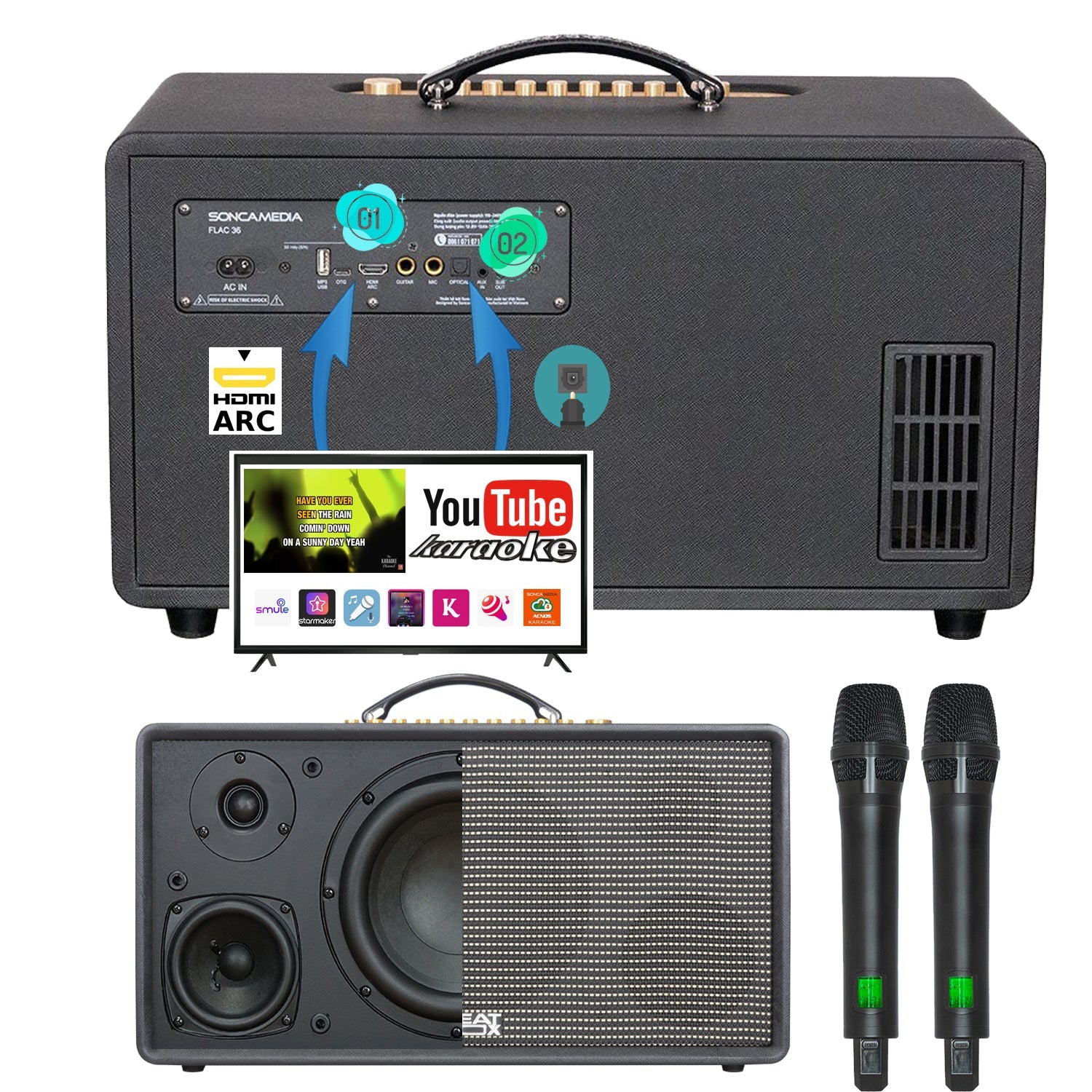 KBEATBOX FLAC 36 V2 – Premium Karaoke Speaker System | 200W RMS | Wireless Mics - Karaoke Home Entertainment