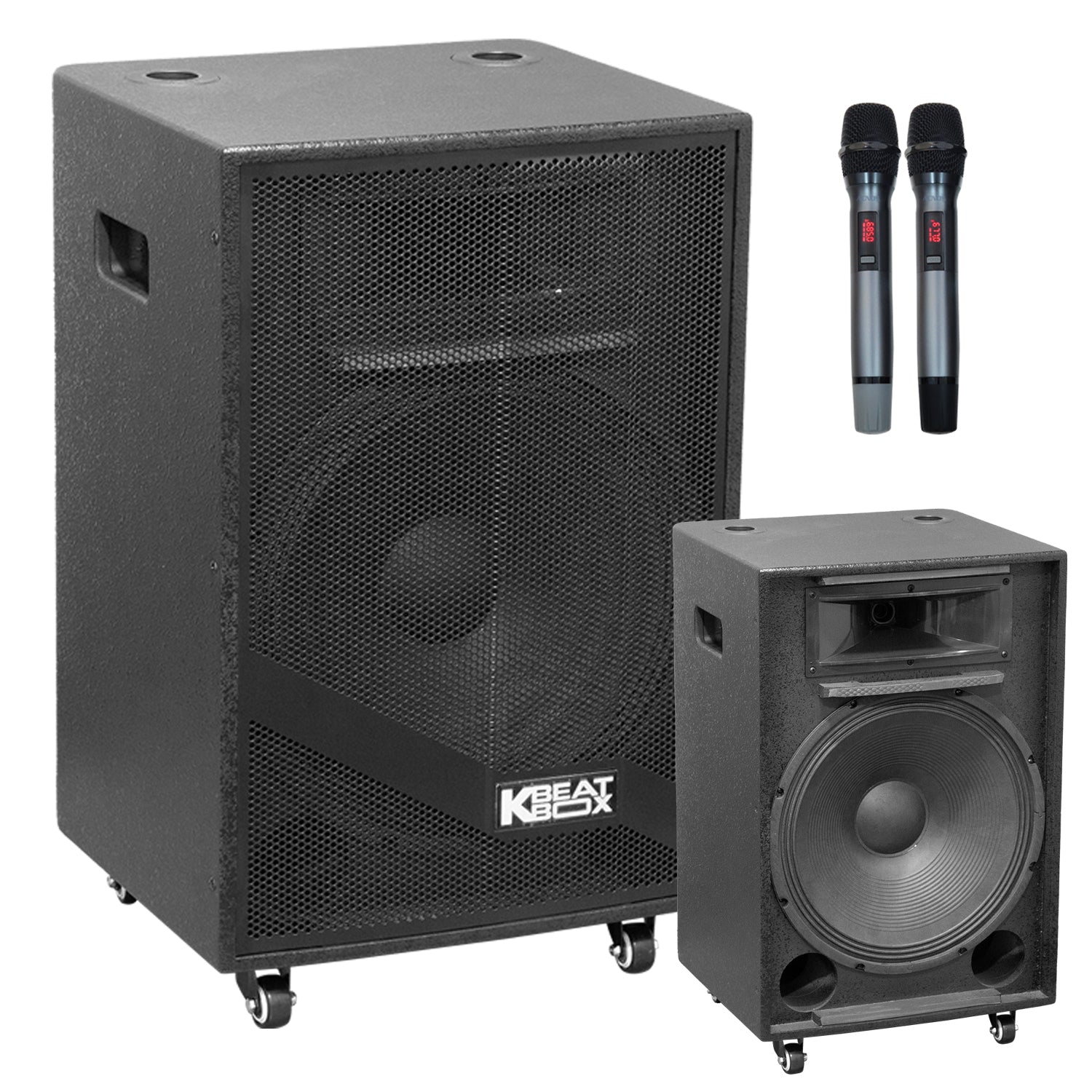 KBEATBOX KB - 39NEO – 15" Big Box Karaoke Speaker System | 80W RMS | Wireless Mics - Karaoke Home Entertainment