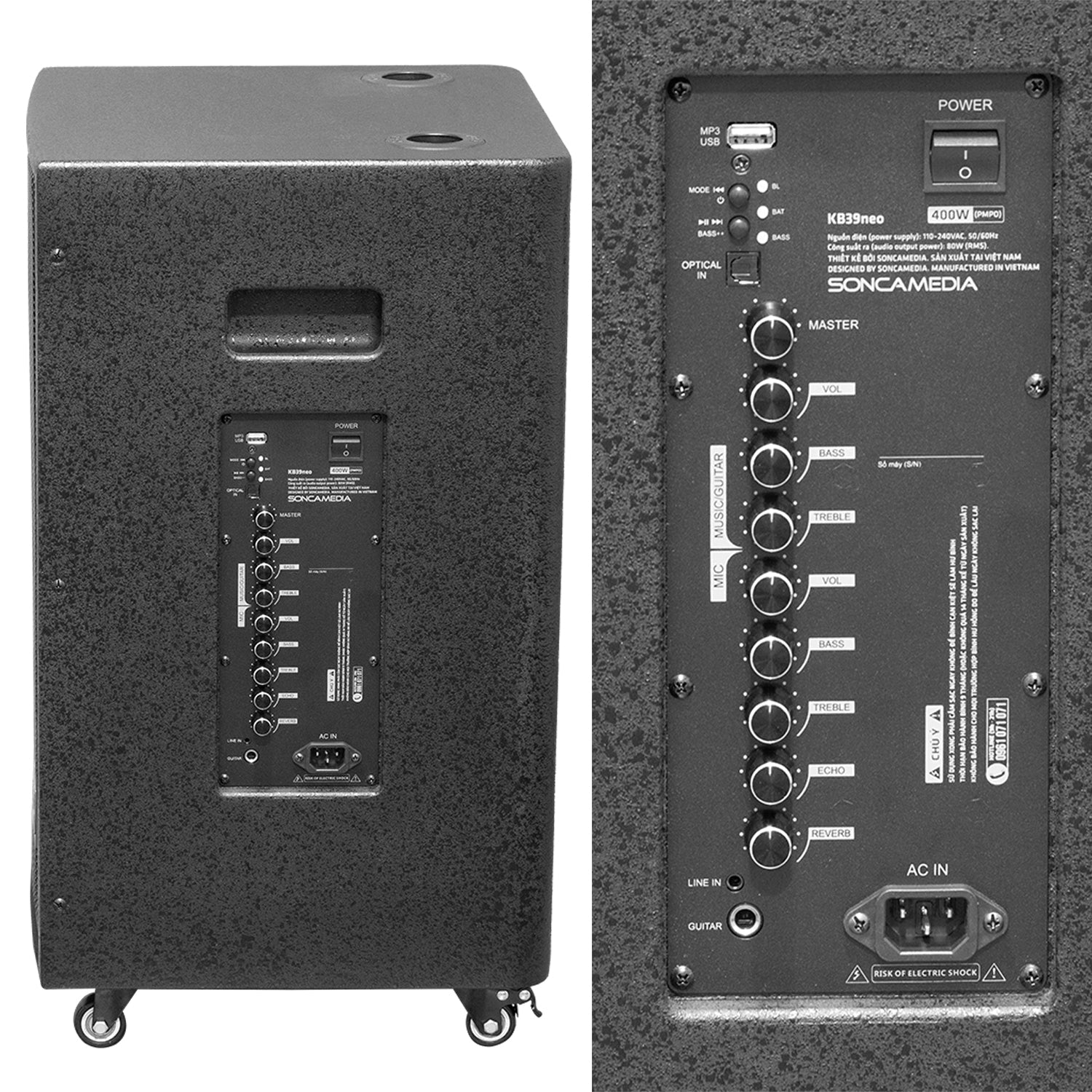 KBEATBOX KB - 39NEO – 15" Big Box Karaoke Speaker System | 80W RMS | Wireless Mics - Karaoke Home Entertainment