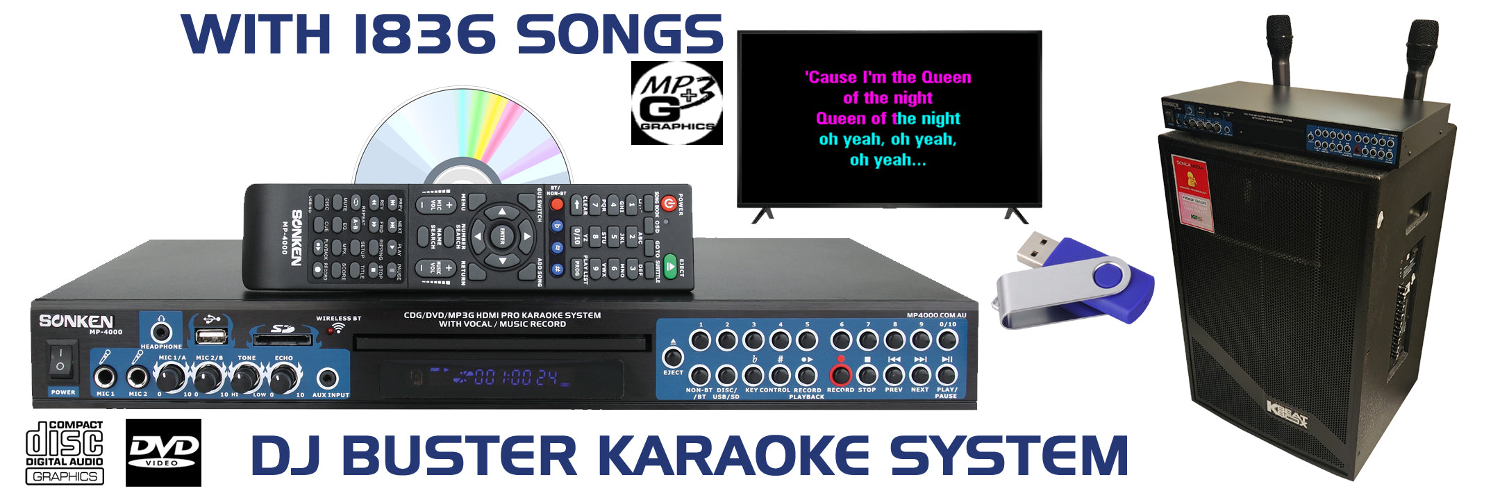 DJ BUSTER Karaoke System Package with 1836 Songs