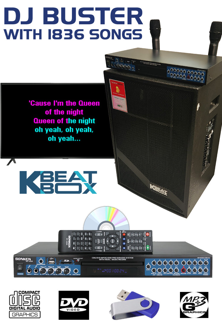 DJ BUSTER Karaoke System Package with 1836 Songs