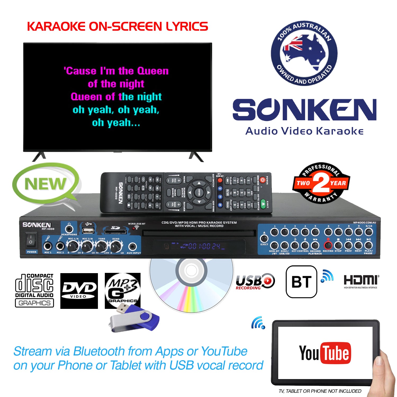 Sonken MP4000 Professional CD+G - DVD - MP3+G Karaoke Machine