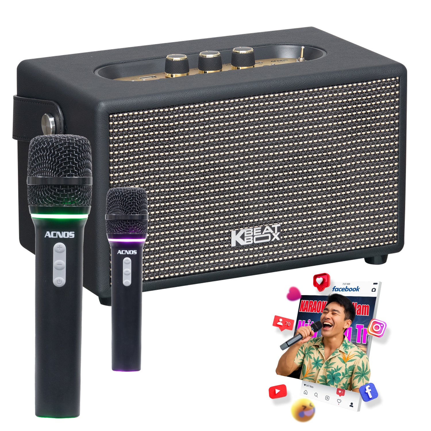 KBEATBOX S-60 Ultra-Compact Karaoke System 60W RMS + Wireless Microphones