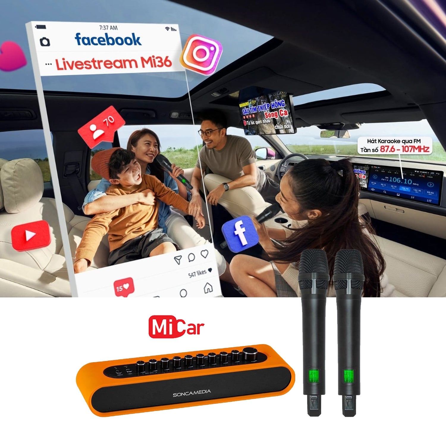 Soncamedia Mi - 36 – Karaoke Vocal & Music Mixer + Dual UHF Wireless Mics - Karaoke Home Entertainment