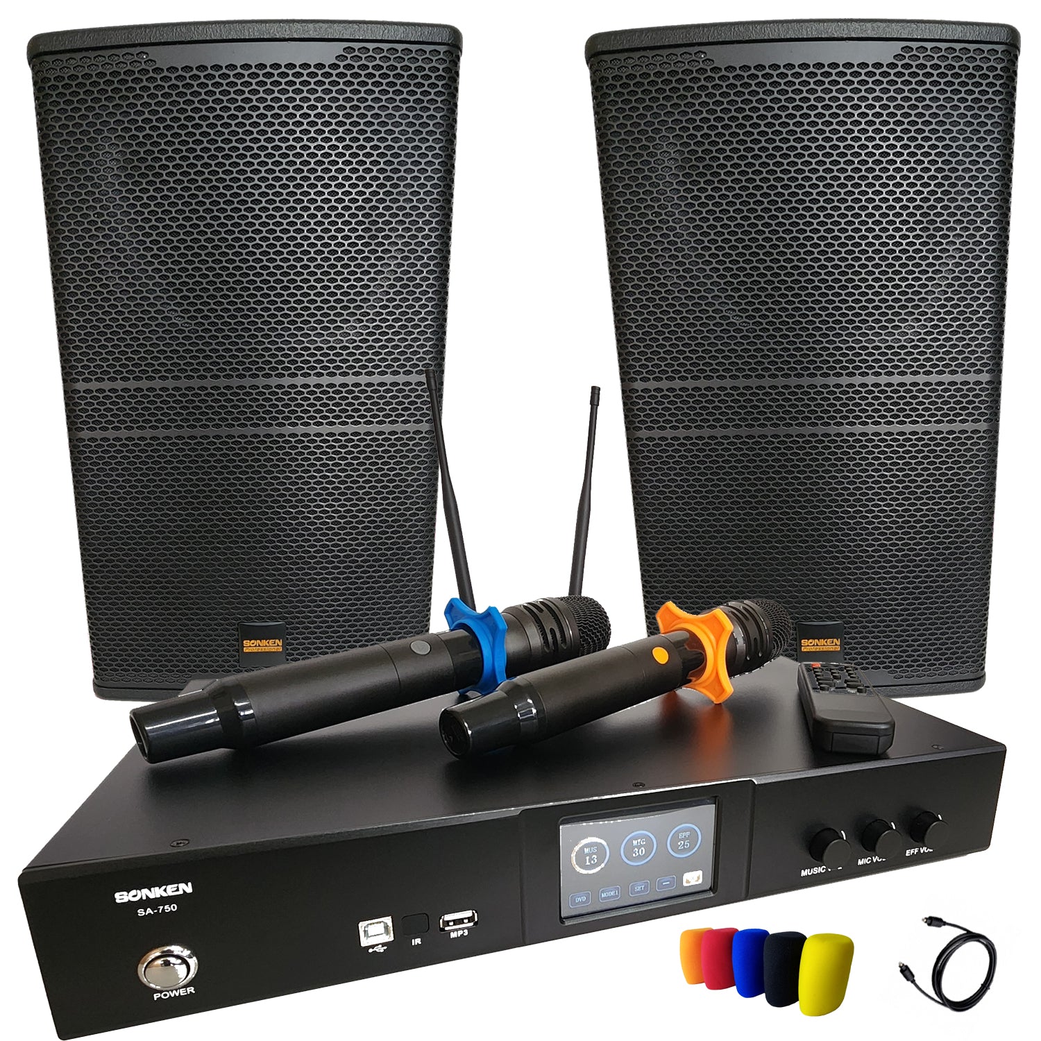 Sonken Home Karaoke Studio Package Deal (SA - 750 Amp + CSS - 212 (12") Speakers + Wireless Mics - Karaoke Home Entertainment