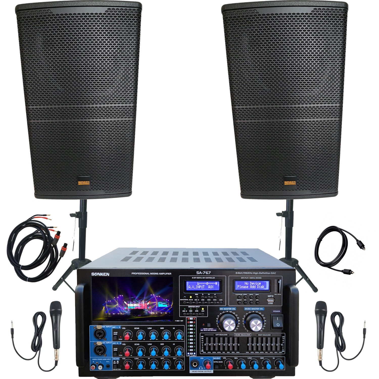 Sonken Home Karaoke Studio Package Deal (SA-767 Amp + CSS-212B (12") Speakers - Karaoke Home Entertainment
