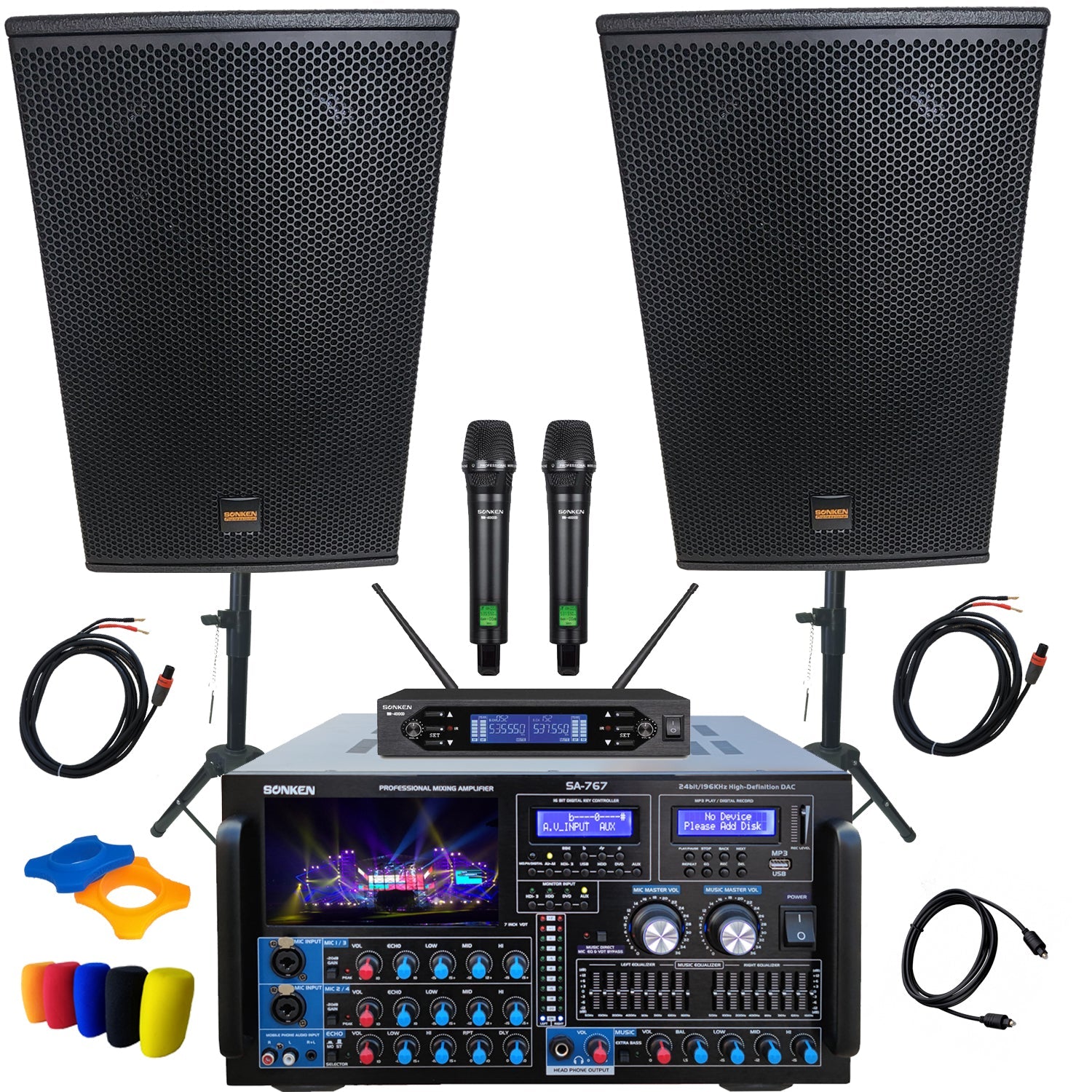 Sonken Home Karaoke Studio Package Deal (SA - 767 Amp + MSR - 1210 (12") Speakers + WM - 4000D Wireless Mics) - Karaoke Home Entertainment