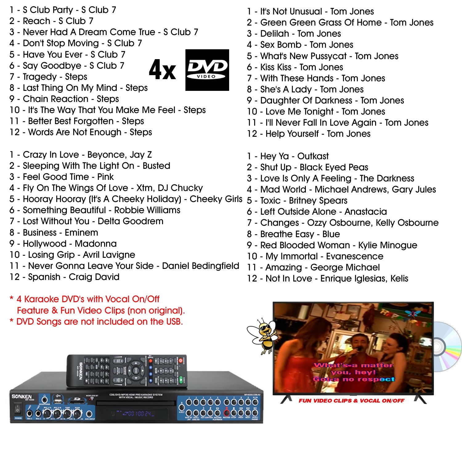 Sonken MP4000 & KBEATBOX CBX-150G DJ BUSTER PACK {with 1757 Songs} + 2 Wireless Microphones - Karaoke Home Entertainment
