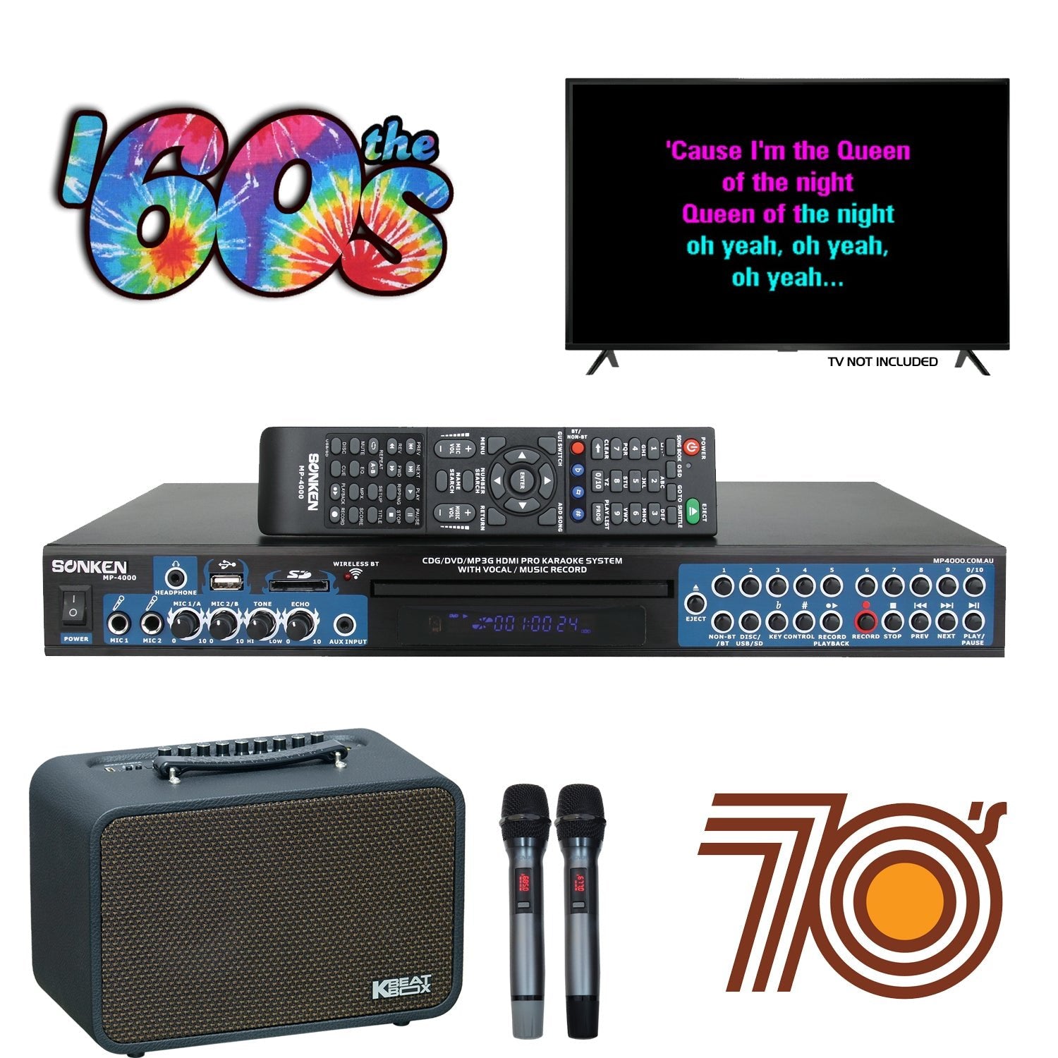 Sonken MP4000 + KBEATBOX CS - 200PU - V3 + 435 Songs from the 60's & 70's - Karaoke Home Entertainment