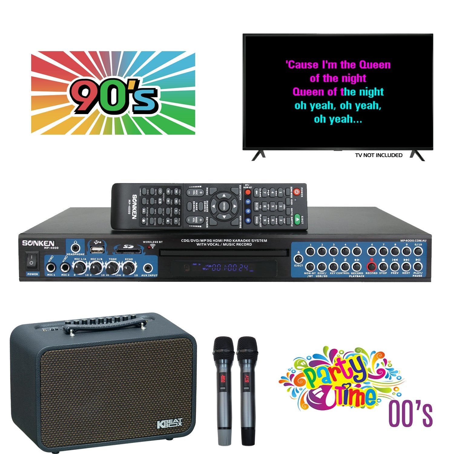 Sonken MP4000 + KBEATBOX CS - 200PU - V3 + 435 Songs from the 90's & 00's - Karaoke Home Entertainment