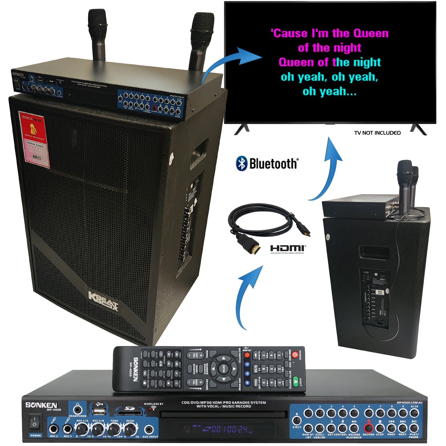 Sonken MP4000 & KBEATBOX KB - 39NEO DJ BUSTER PACK {with 1836 Songs} + 2 Wireless Microphones - Karaoke Home Entertainment