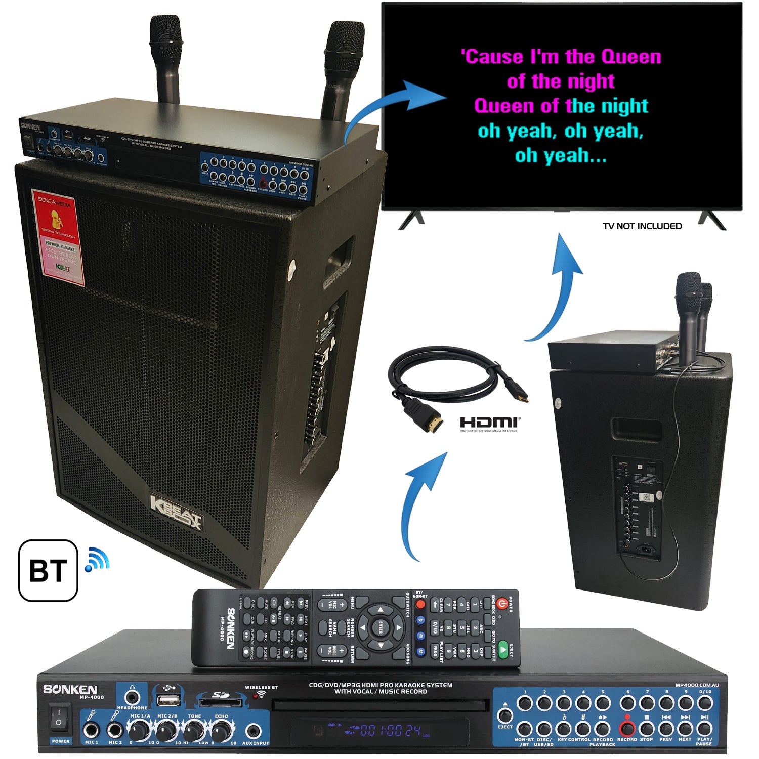 Sonken MP4000 & KBEATBOX KB - 39NEO DJ BUSTER PACK {with 1836 Songs} + 2 Wireless Microphones - Karaoke Home Entertainment