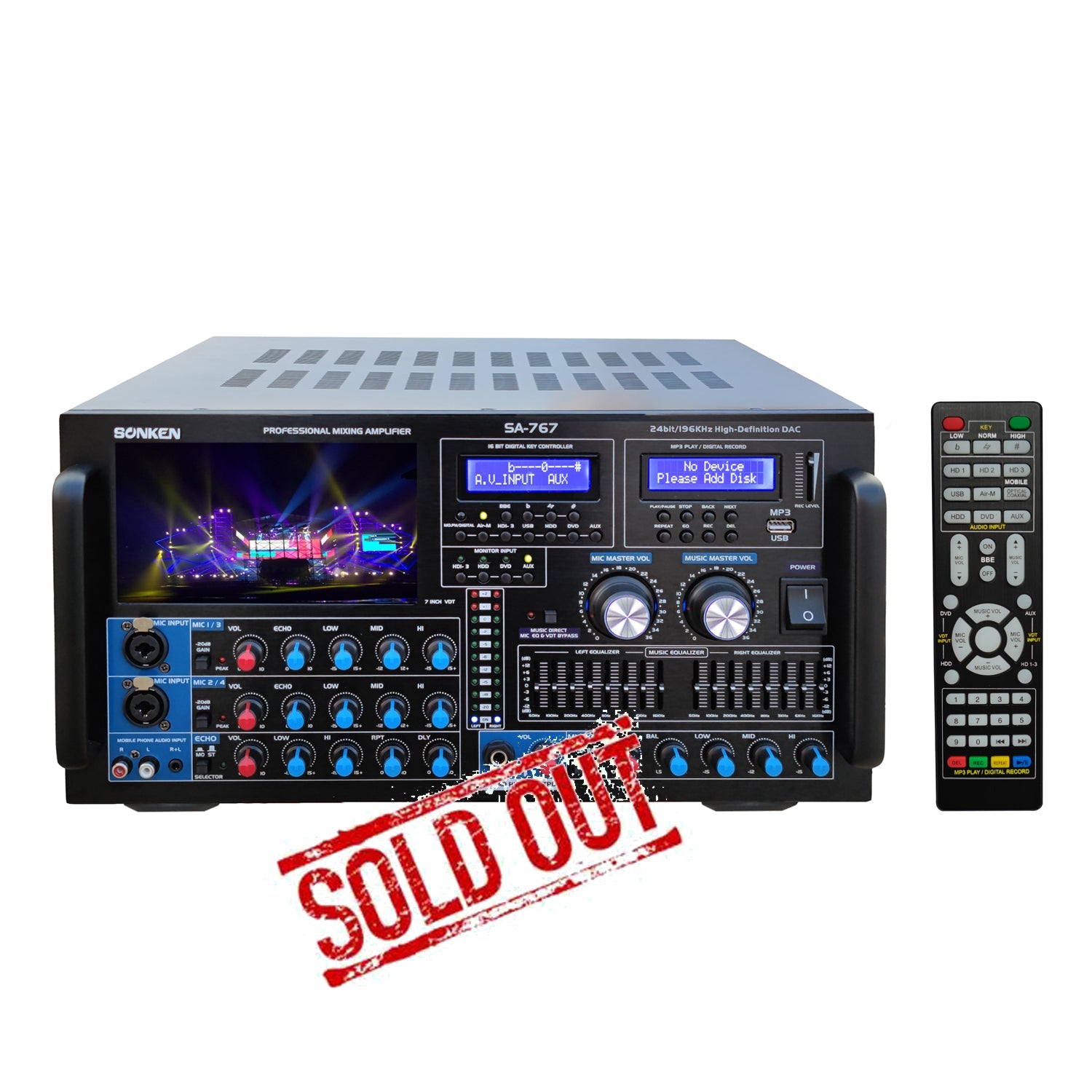 Sonken SA - 767 Professional Series Karaoke Mixing Amplifier (1000 Watts - RMS) + USB Vocal + Music Record + Bluetooth - Karaoke Home Entertainment