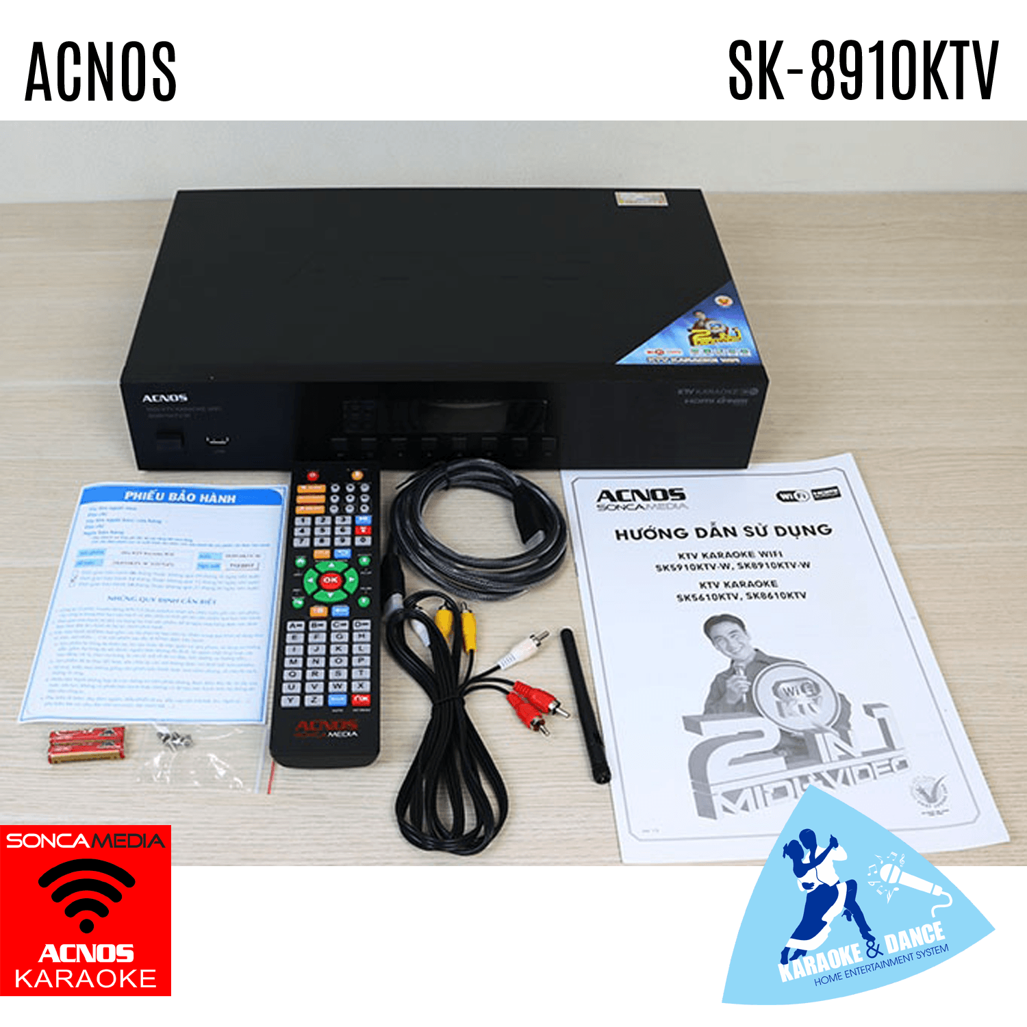 ACNOS SK-8910KTV Vietnamese Karaoke System (WIFI + APP 43K Viet Songs) + 14K Viet Songs (USB) + HDD SLOT - Karaoke Home Entertainment