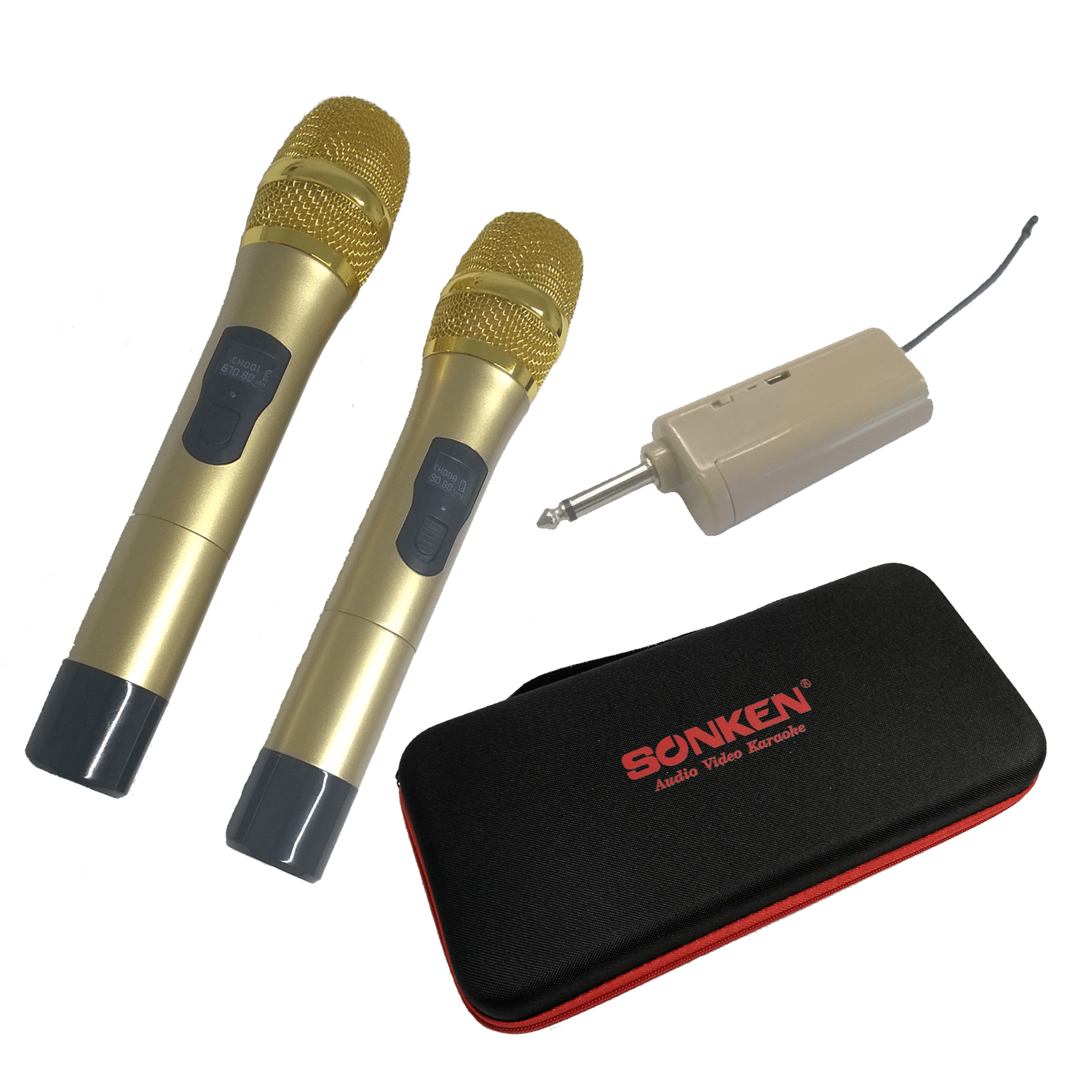 Sonken EZY MIC Series 2 Pro UHF Wireless Microphones (2) and (USB) Rechargeable Receiver Unit + Case - Karaoke Home Entertainment