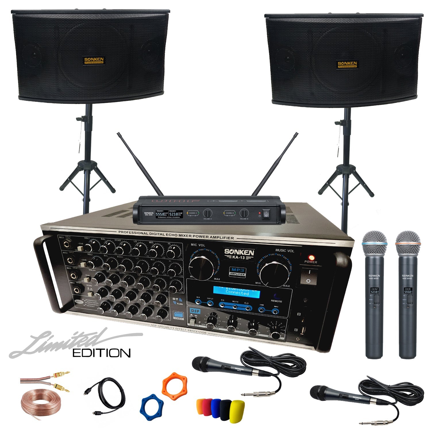 Sonken Home Karaoke Studio Package Deal (KA-13 Amp + CS-450 Speakers + WM-800D Wireless Mics) - Karaoke Home Entertainment
