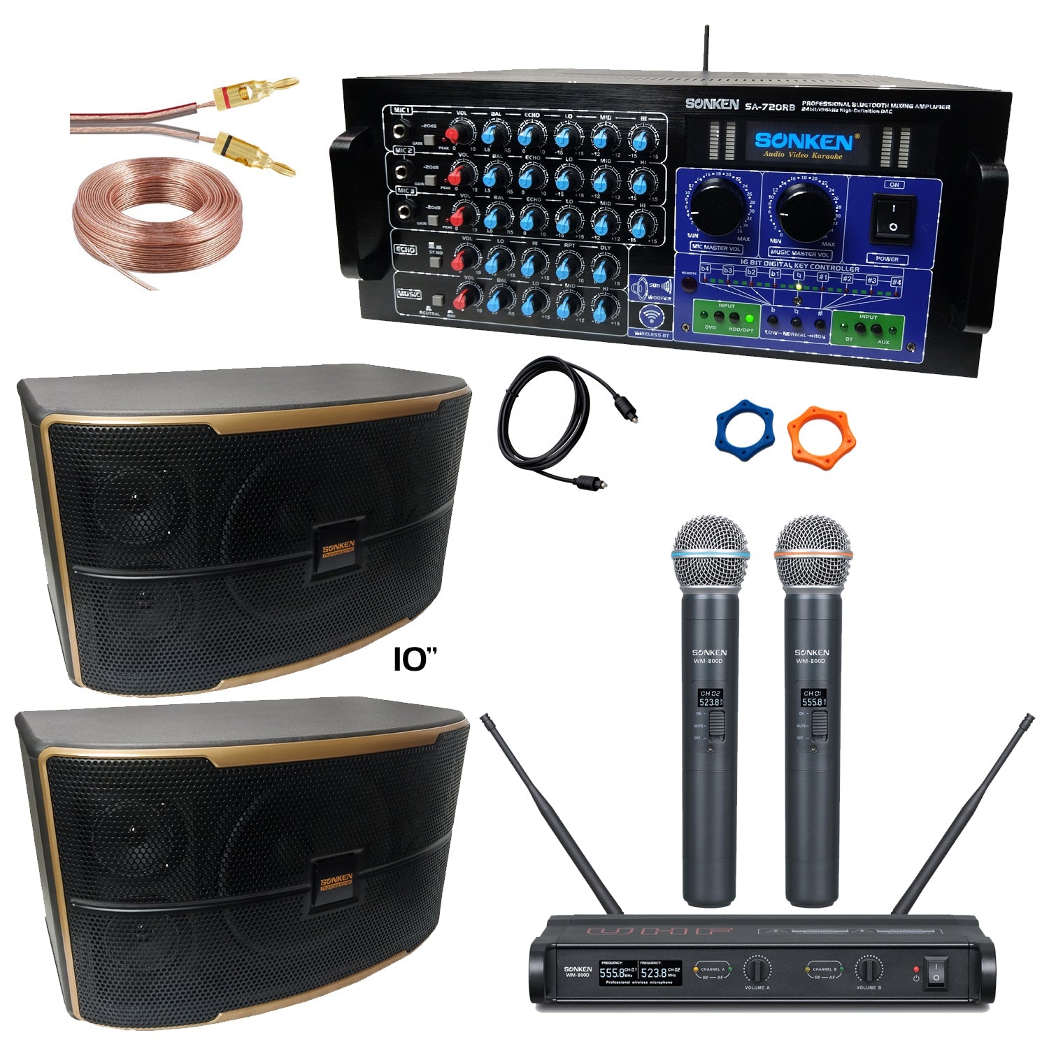 Sonken SA720 Amp + CS600 Speakers + WM800D Wireless Mics