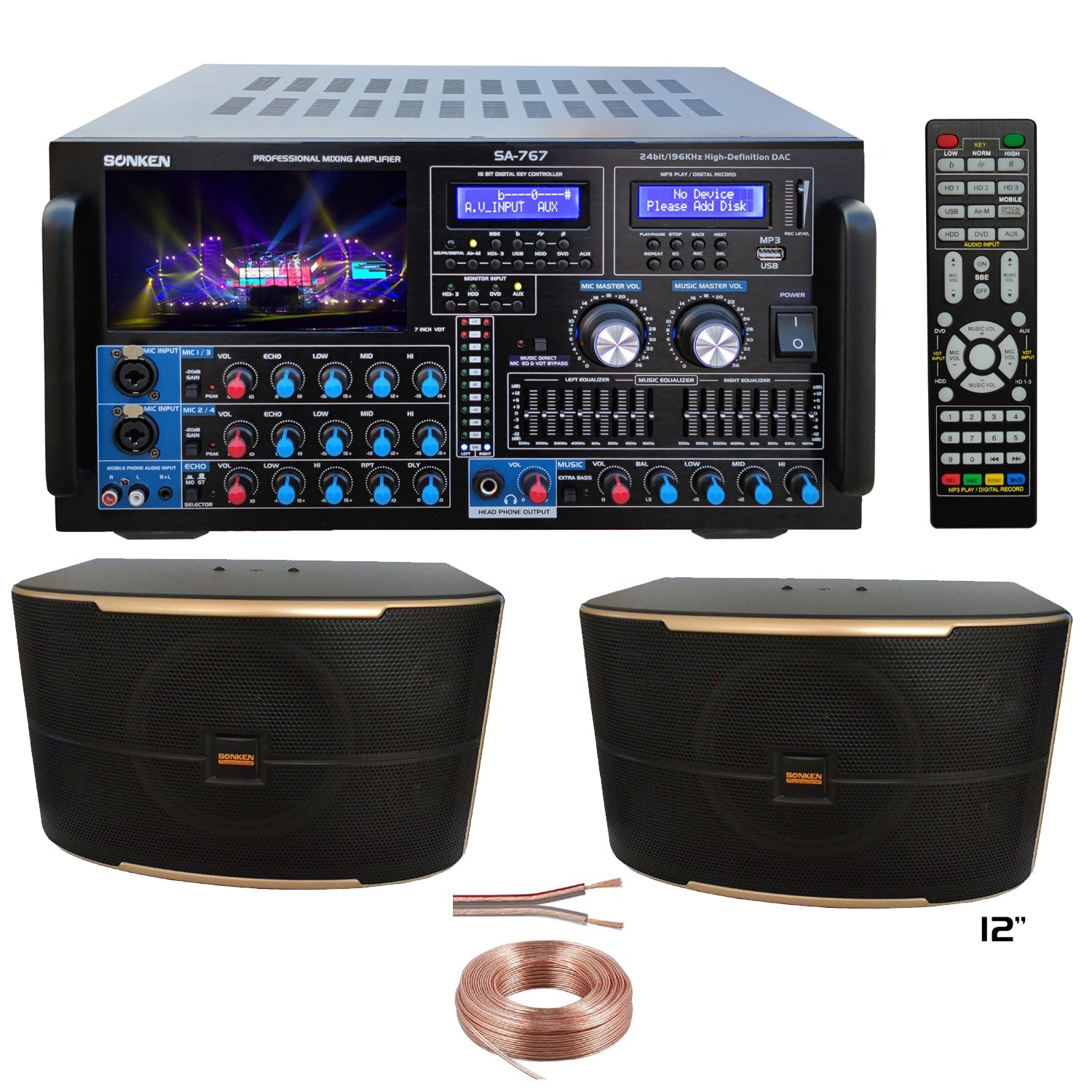 Sonken SA-767 Karaoke Mixing Amplifier + CS-612 (12") Speakers - Special Package Deal - Karaoke Home Entertainment