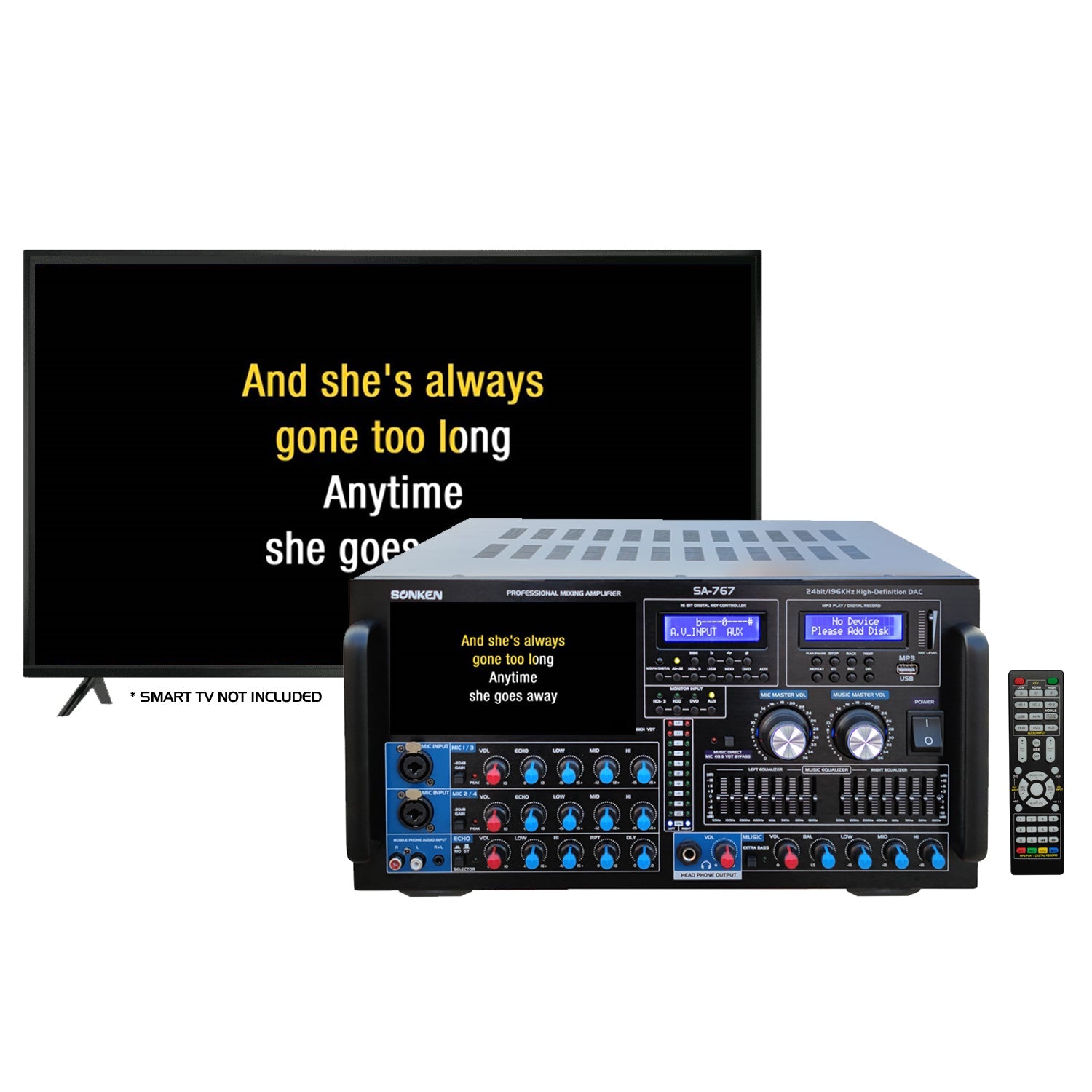 Sonken SA-767 Professional Series Karaoke Mixing Amplifier (1000 Watts - RMS) + USB Vocal + Music Record + Bluetooth - Karaoke Home Entertainment