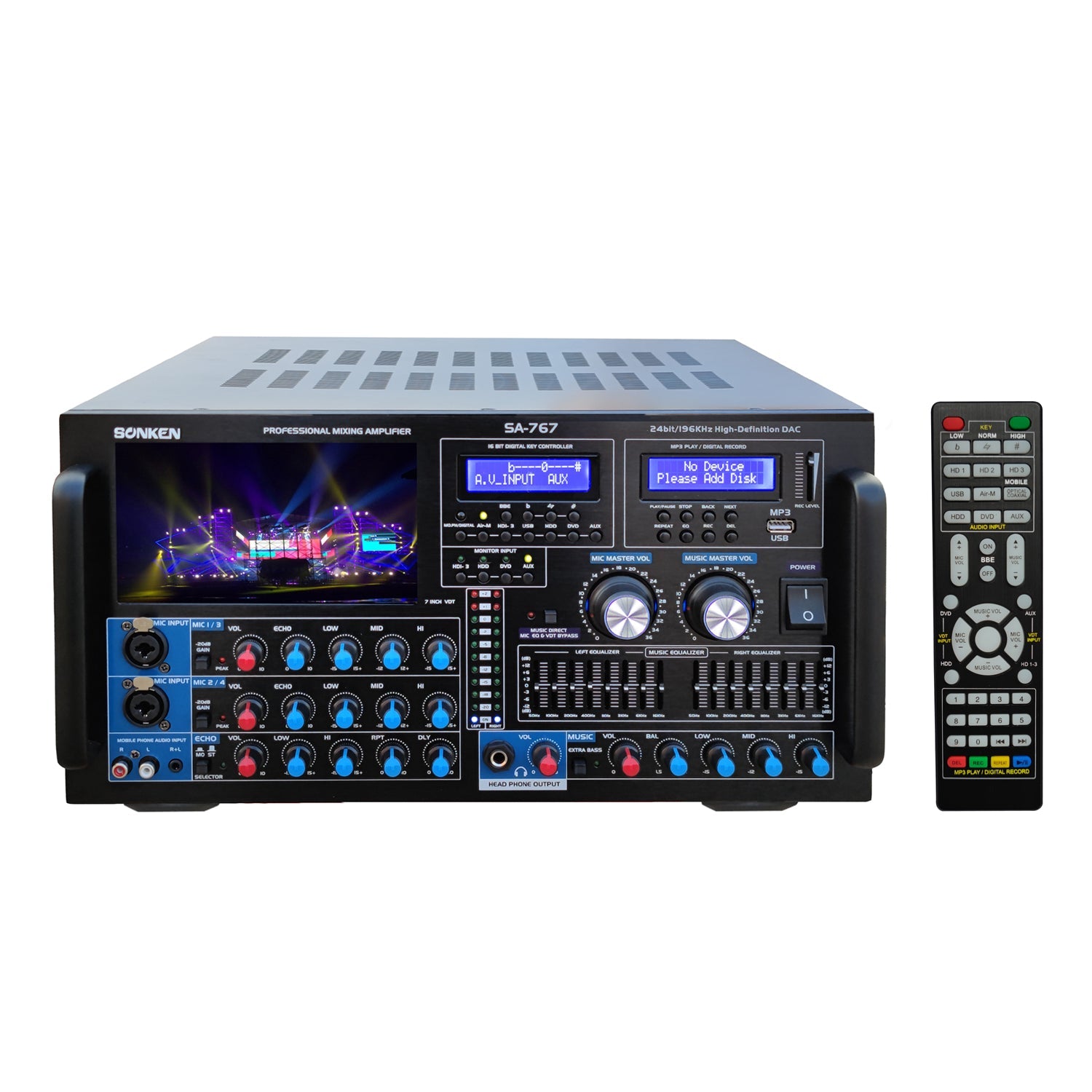 Sonken SA-767 Professional Series Karaoke Mixing Amplifier (1000 Watts - RMS) + USB Vocal + Music Record + Bluetooth - Karaoke Home Entertainment