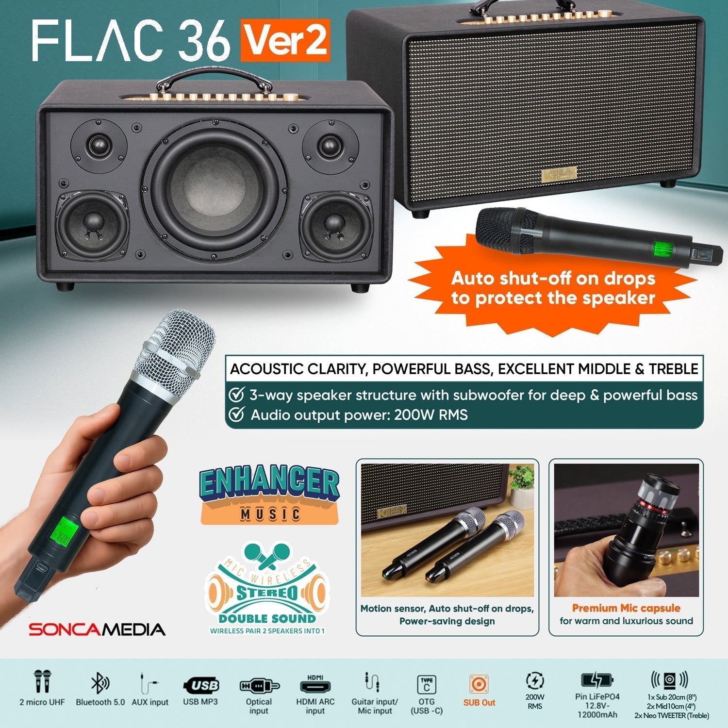 Version 2 of the KBEATBOX Flac 36 Karaoke Speaker System