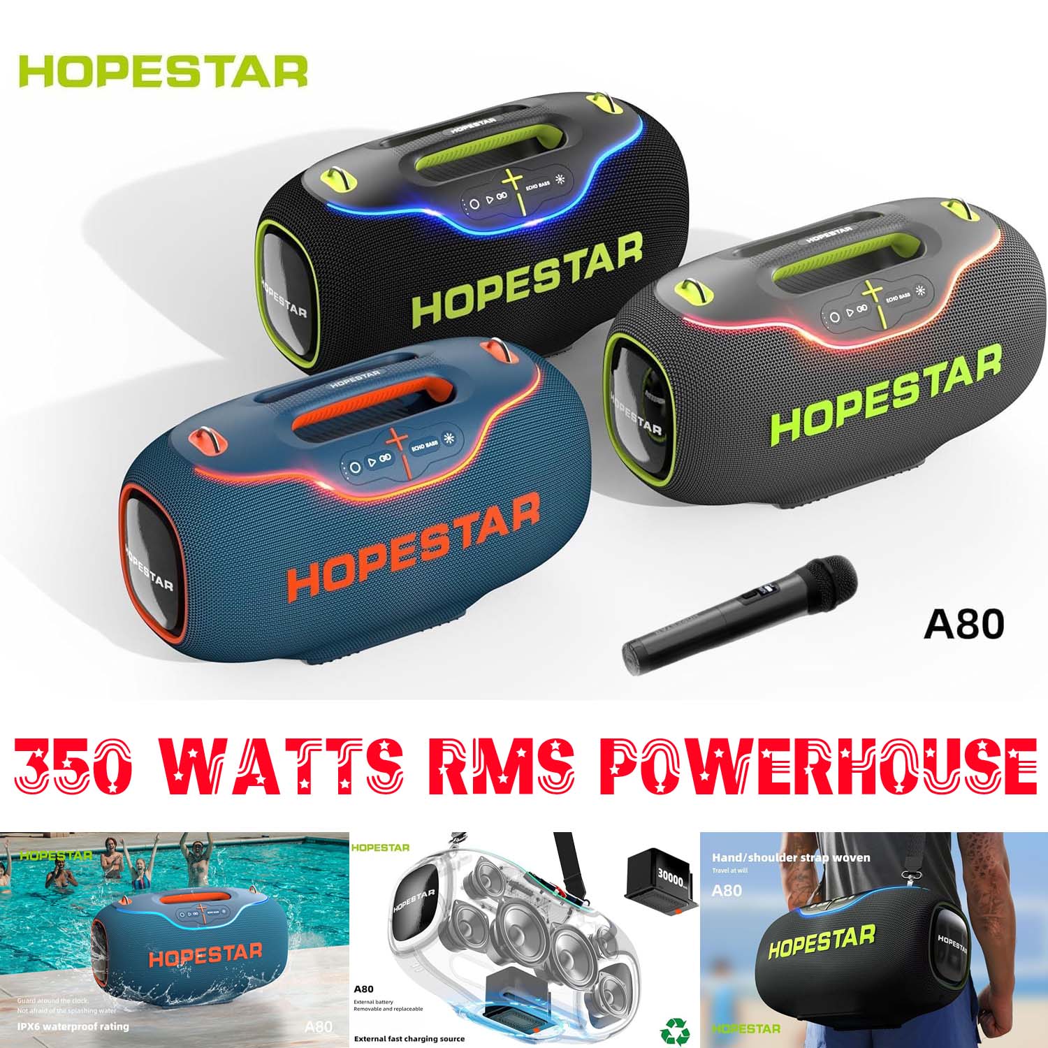 Unleash the Party: Introducing the Hopestar A80 — 350 W Portable Boombox Powerhouse - Karaoke Home Entertainment