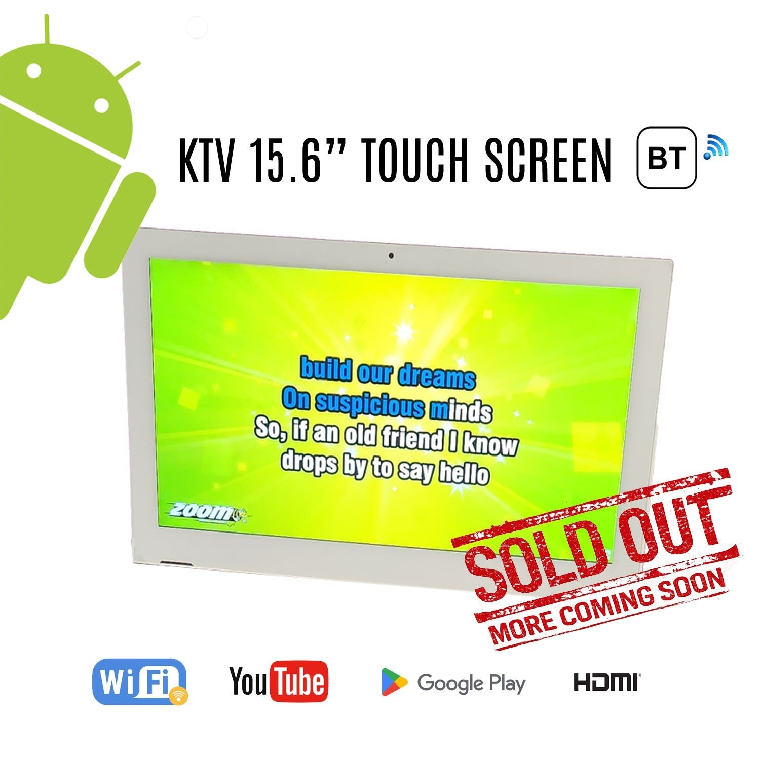 15.6" Karaoke Touch Screen System (Android OS + WIFI + Bluetooth + YouTube) - Karaoke Home Entertainment