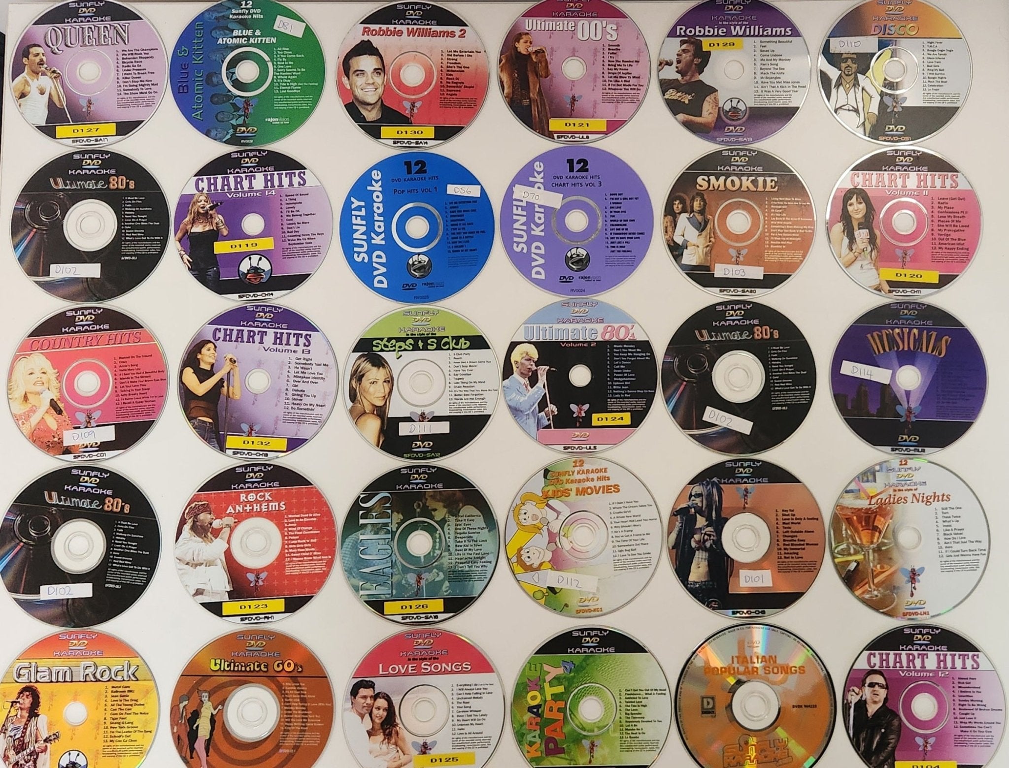30x Ex-Rental Sunfly Karaoke Vocal On/Off DVDS + Bonus DVDs - Karaoke Home Entertainment