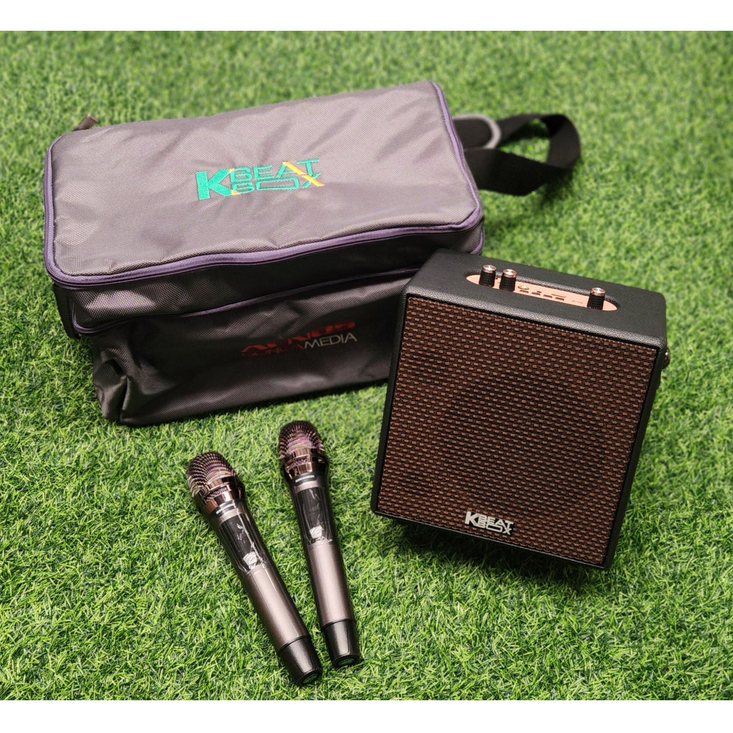 KBEATBOX CarryOn Portable Karaoke System 25W RMS + 2 Wireless Microphones with Deluxe Carry Bag