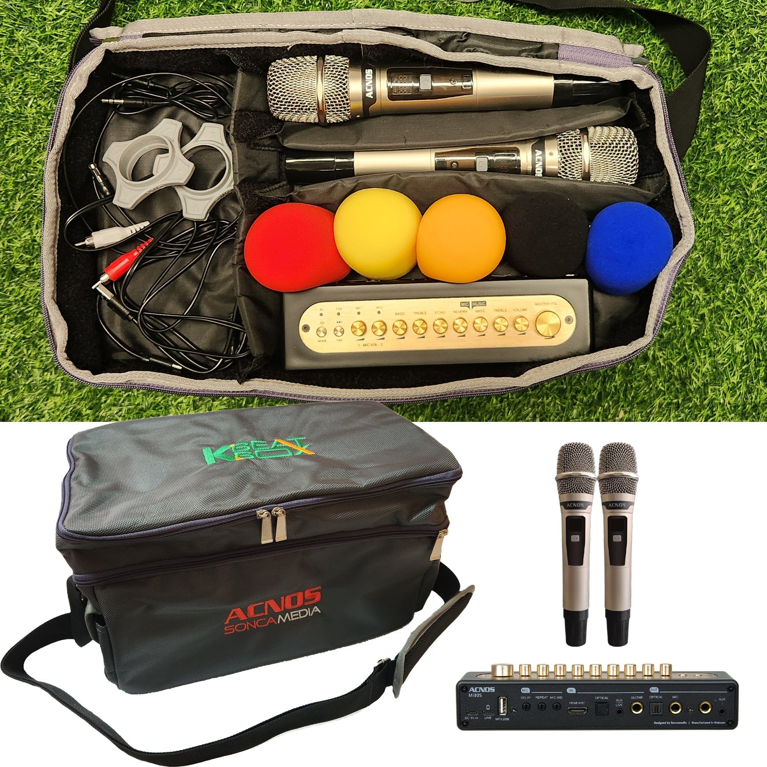 ACNOS Mi - 30s (V2.0) Karaoke Mixer – Dual UHF Wireless Mics + Essential Accessories Bundle - Karaoke Home Entertainment