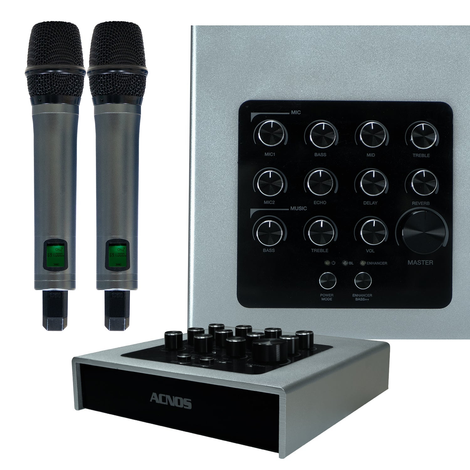 ACNOS Mi - 30u PRO Karaoke Enhancer Mixer + 2 UHF Wireless Microphones - Karaoke Home Entertainment