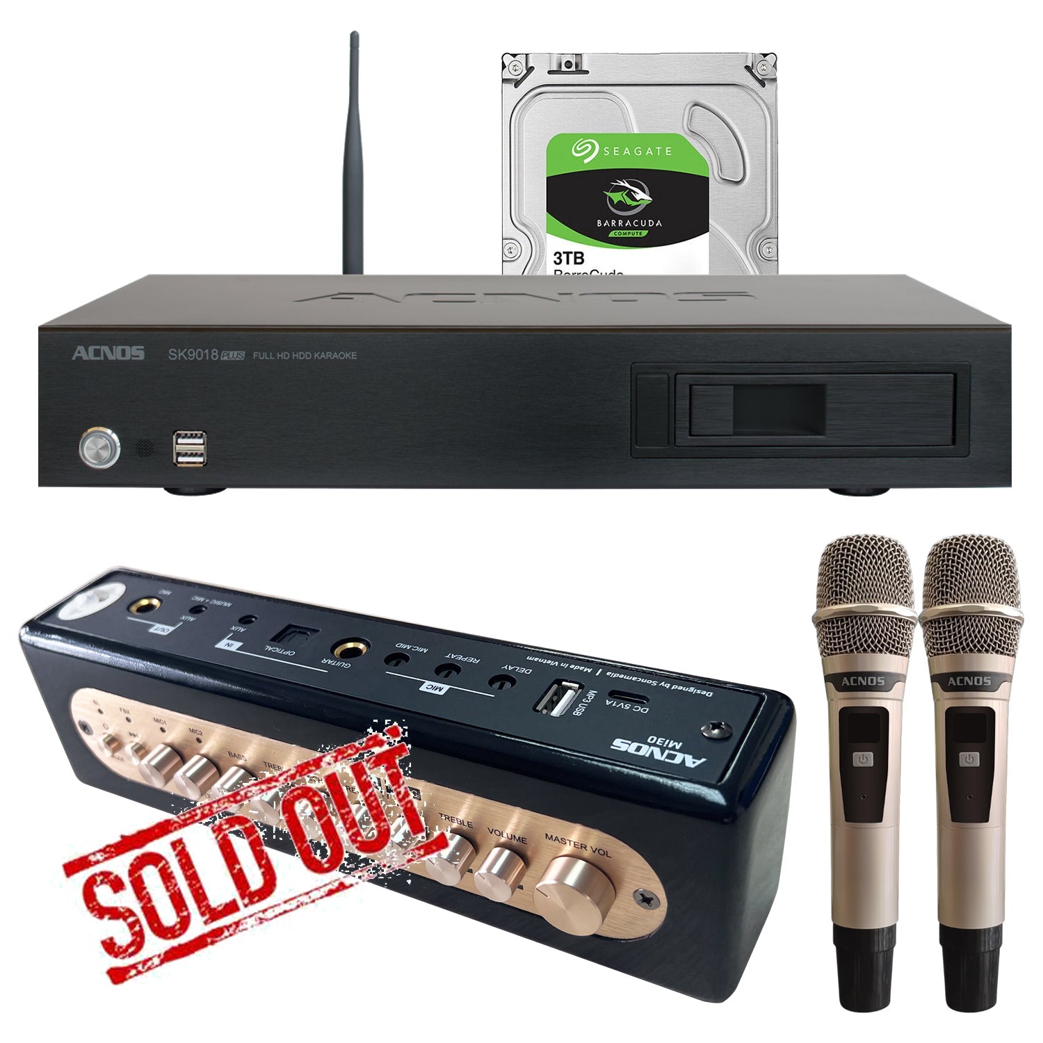 ACNOS SK9018PLUS + Mi - 30s Mixer + Wireless Microphones (Package Deal) - Karaoke Home Entertainment