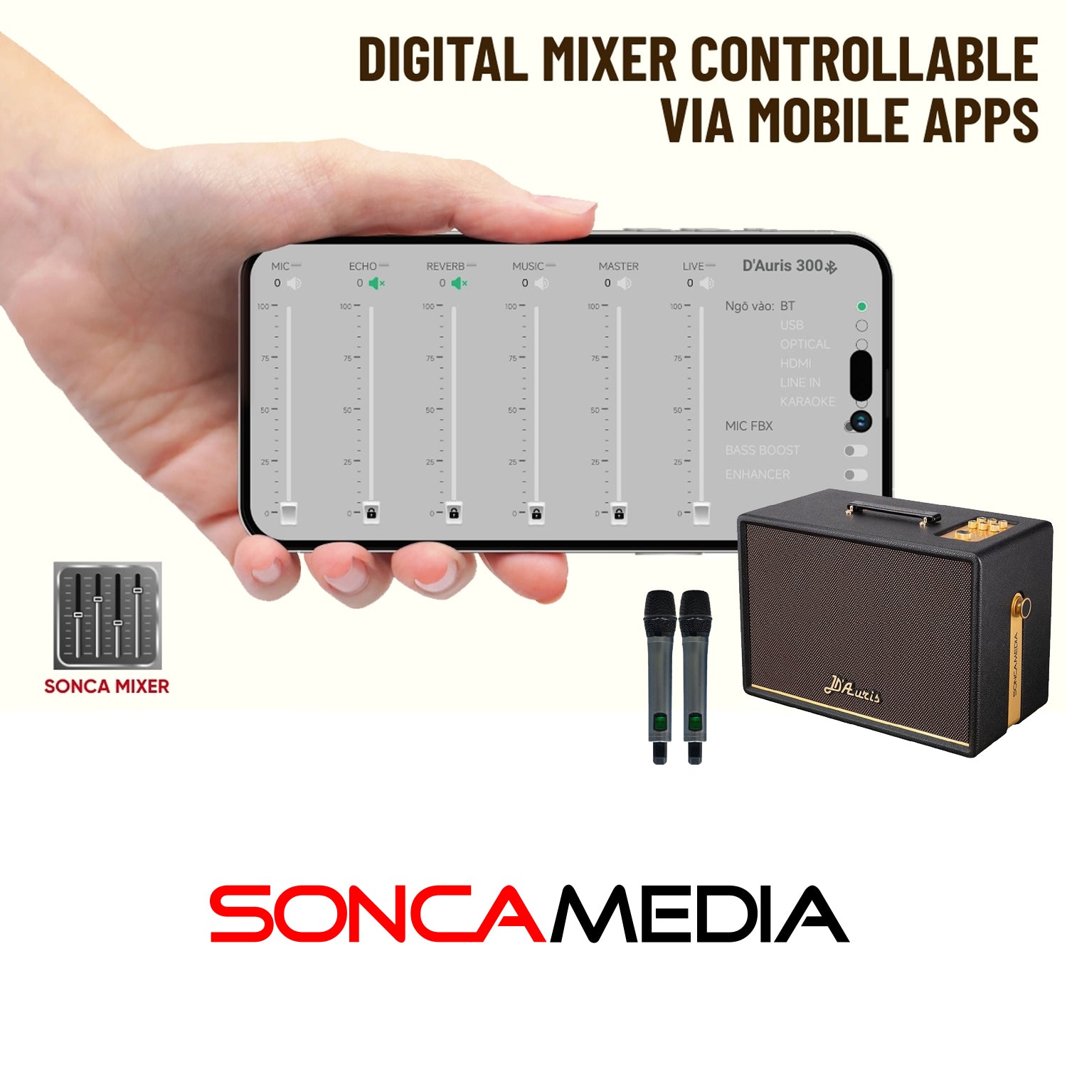 Soncamedia D'Auris 300 – Premium Karaoke Sound System | 200W RMS | Wireless Mics