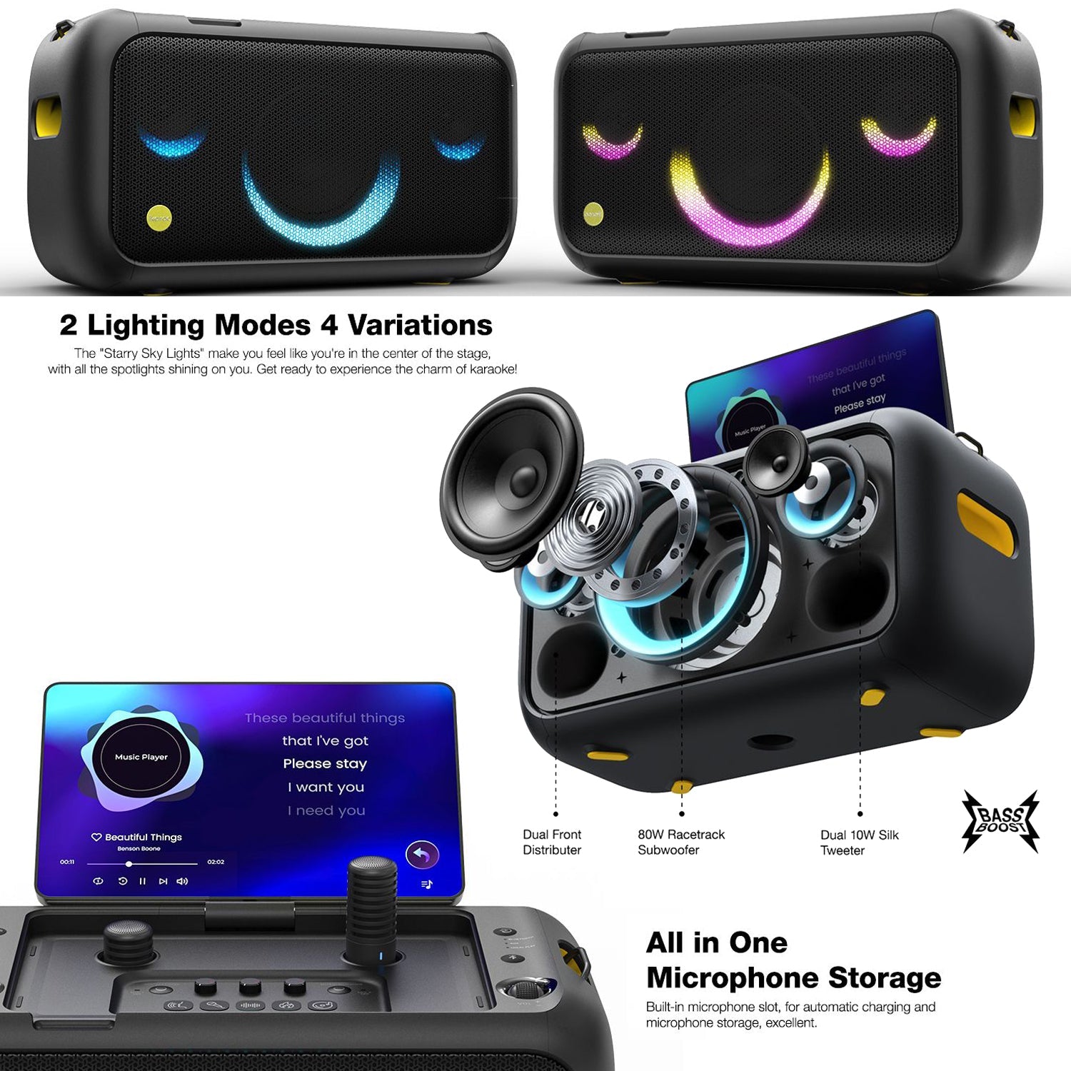 IKARAO Break X1 Portable Karaoke Machine with 13.3” Rotating Touch Screen & Wireless Microphones - Karaoke Home Entertainment