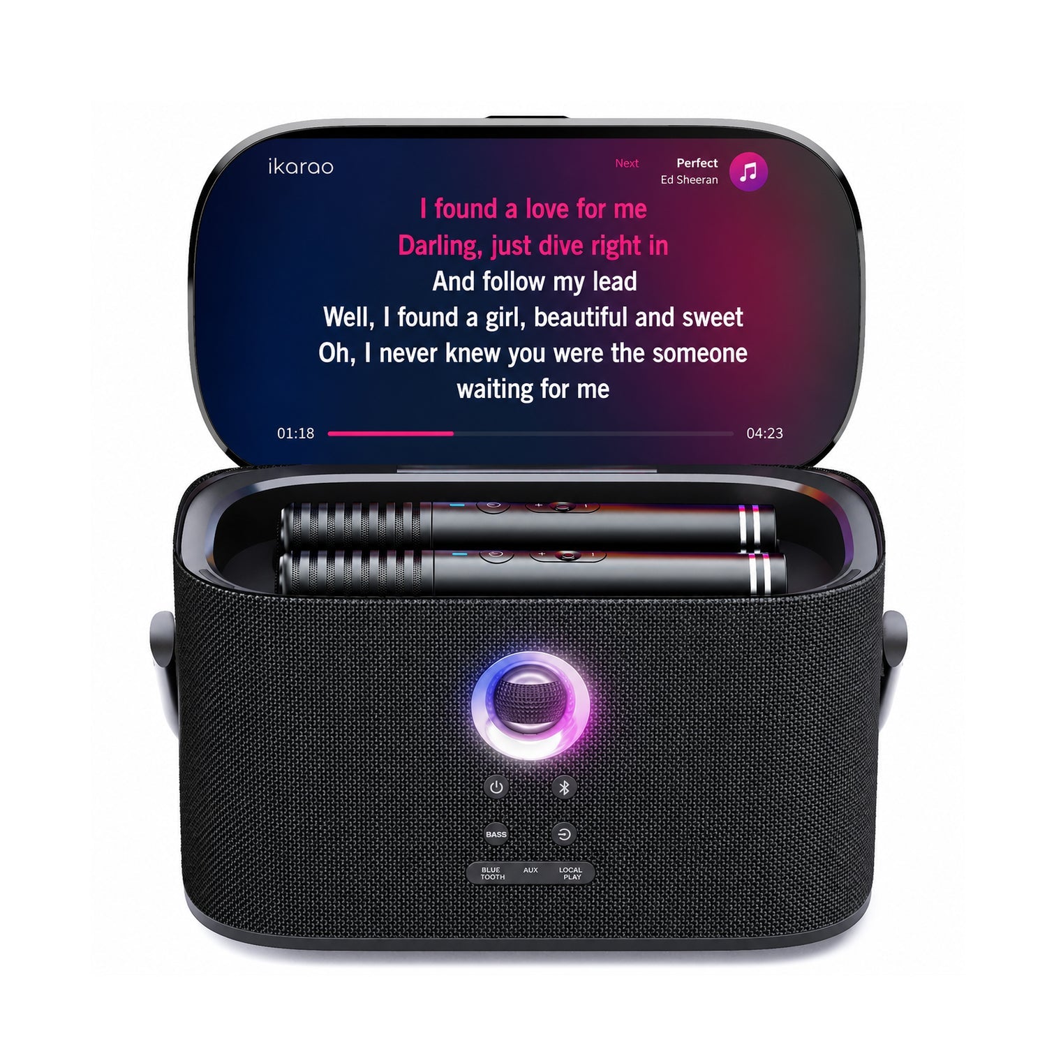 IKARAO Shell S2 Portable Karaoke System with 8” Touch Screen, Bluetooth & Wireless Microphones - Karaoke Home Entertainment