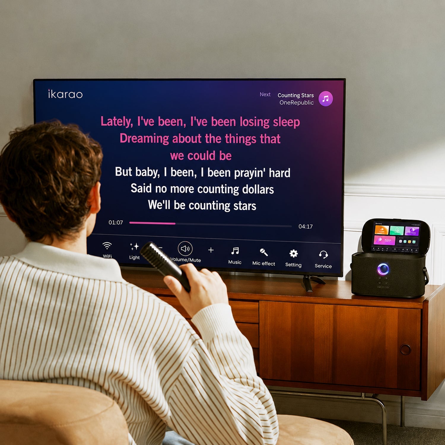 IKARAO Shell S2 Portable Karaoke System with 8” Touch Screen, Bluetooth & Wireless Microphones - Karaoke Home Entertainment