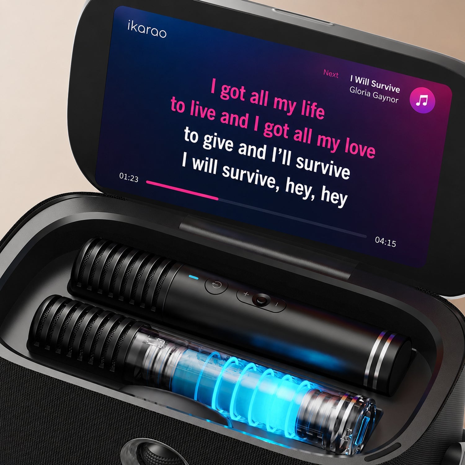 IKARAO Shell S2 Portable Karaoke System with 8” Touch Screen, Bluetooth & Wireless Microphones - Karaoke Home Entertainment